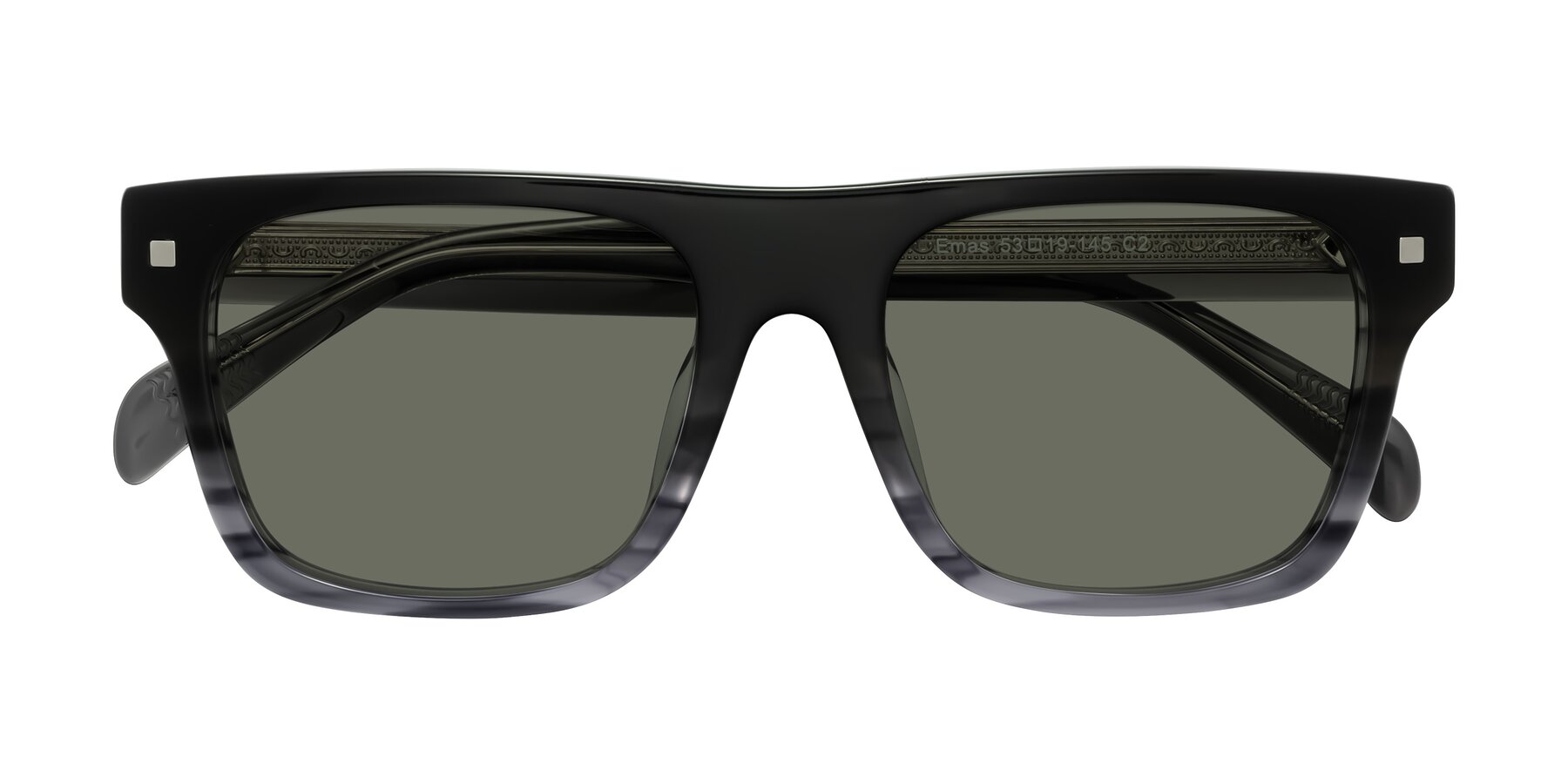 Folded Front of Emas in Gray Striped with Gray Polarized Lenses