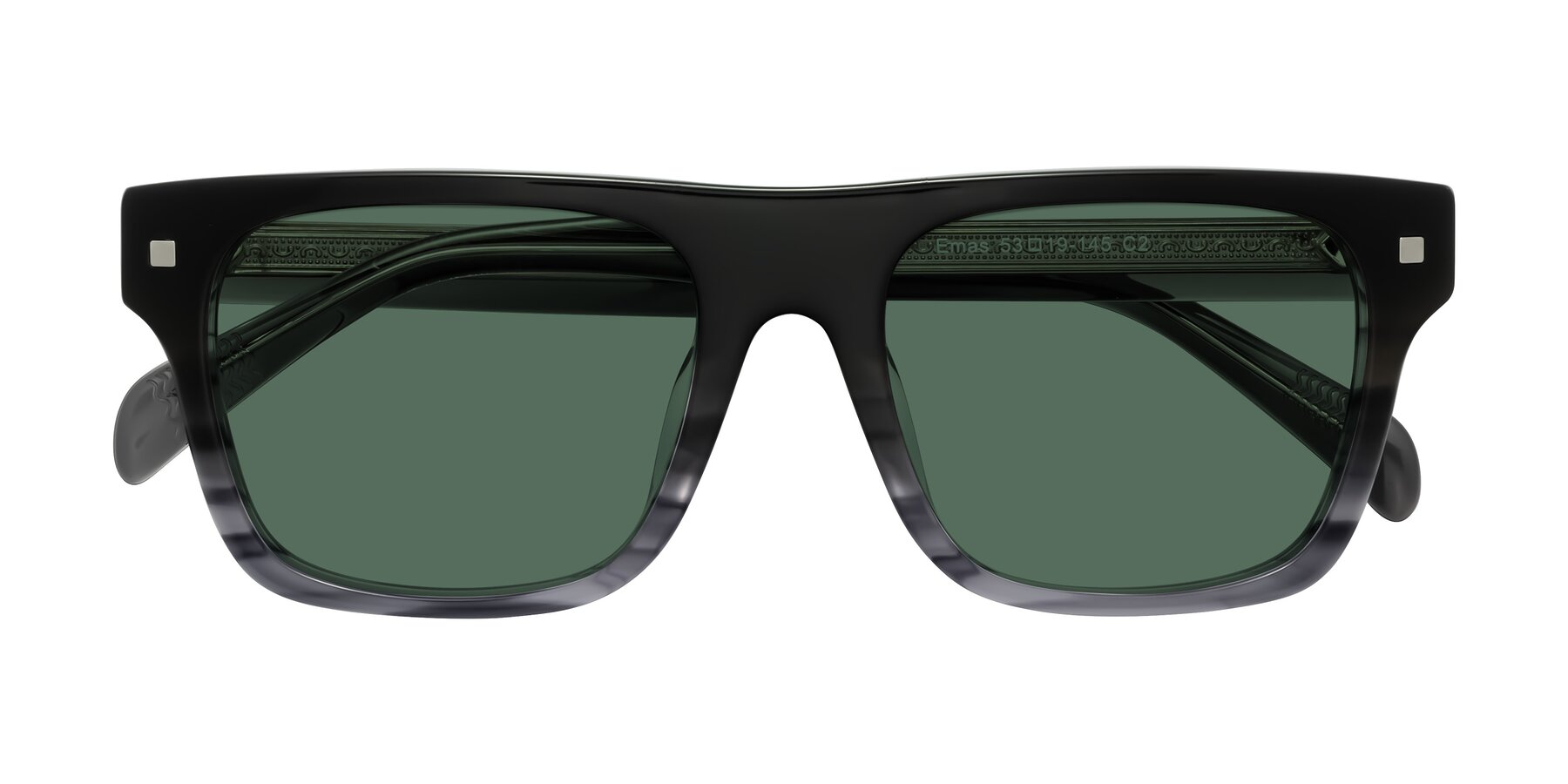 Folded Front of Emas in Gray Striped with Green Polarized Lenses