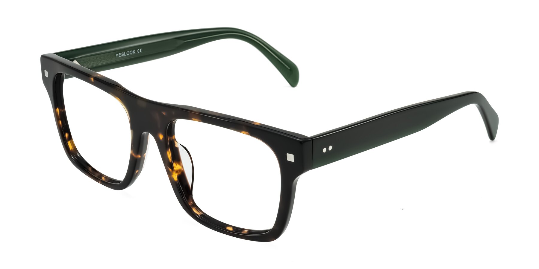 Angle of Emas in Tortoise/Green with Clear Eyeglass Lenses