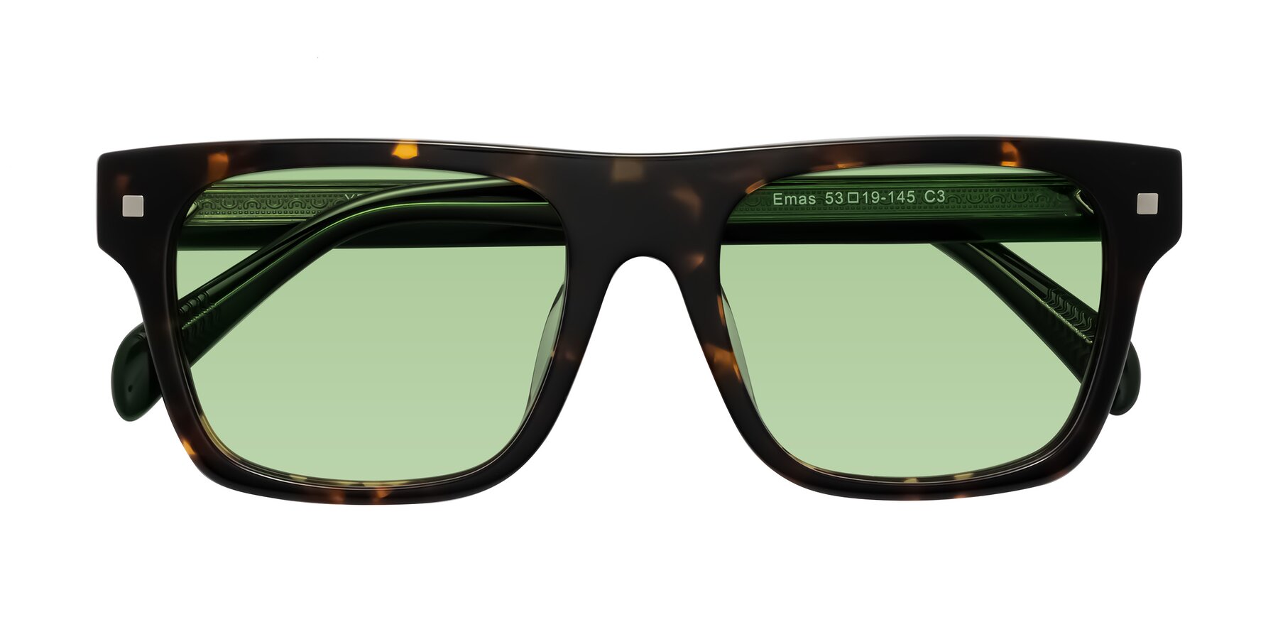 Folded Front of Emas in Tortoise/Green with Medium Green Tinted Lenses