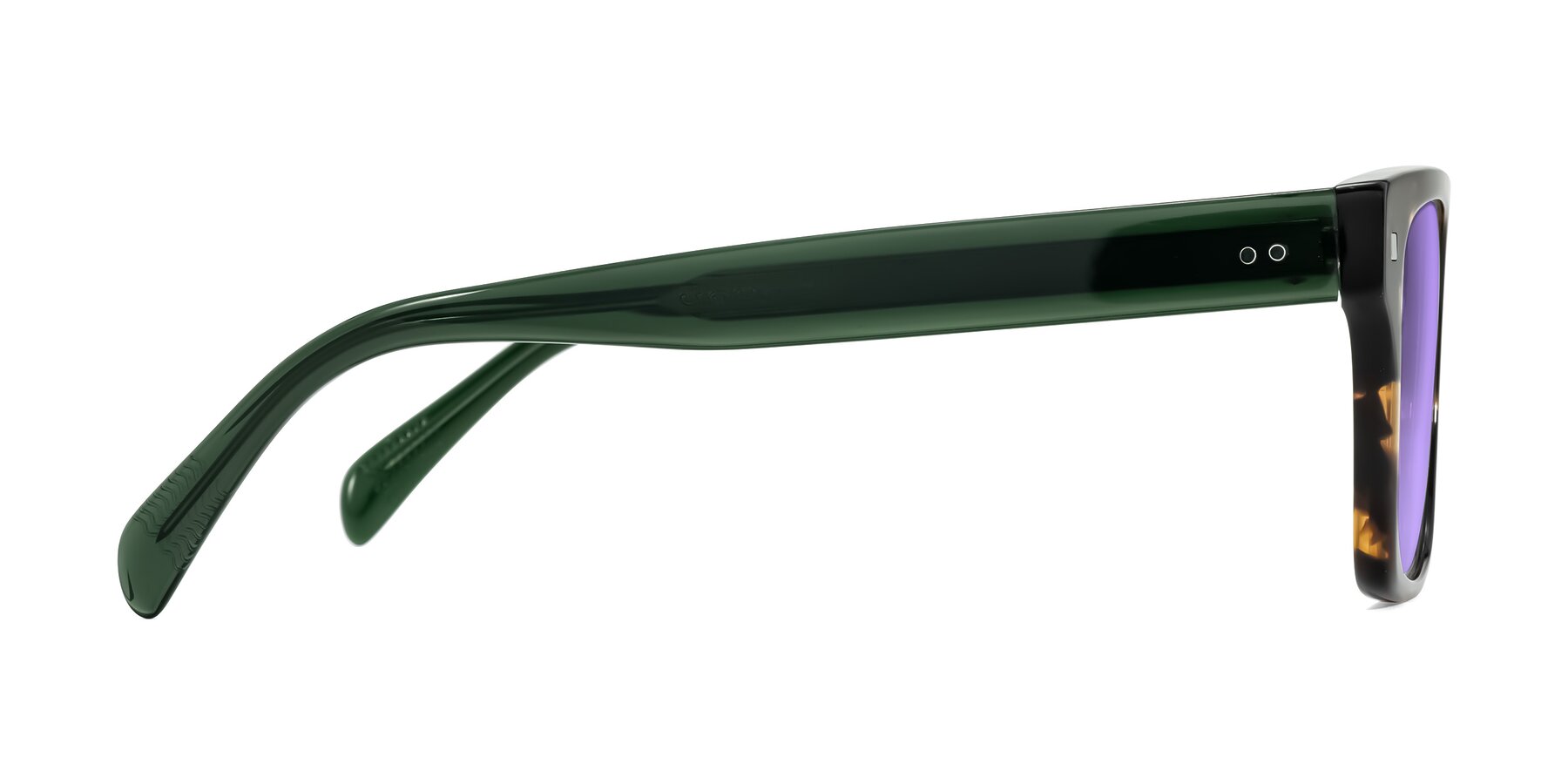 Side of Emas in Tortoise/Green with Medium Purple Tinted Lenses