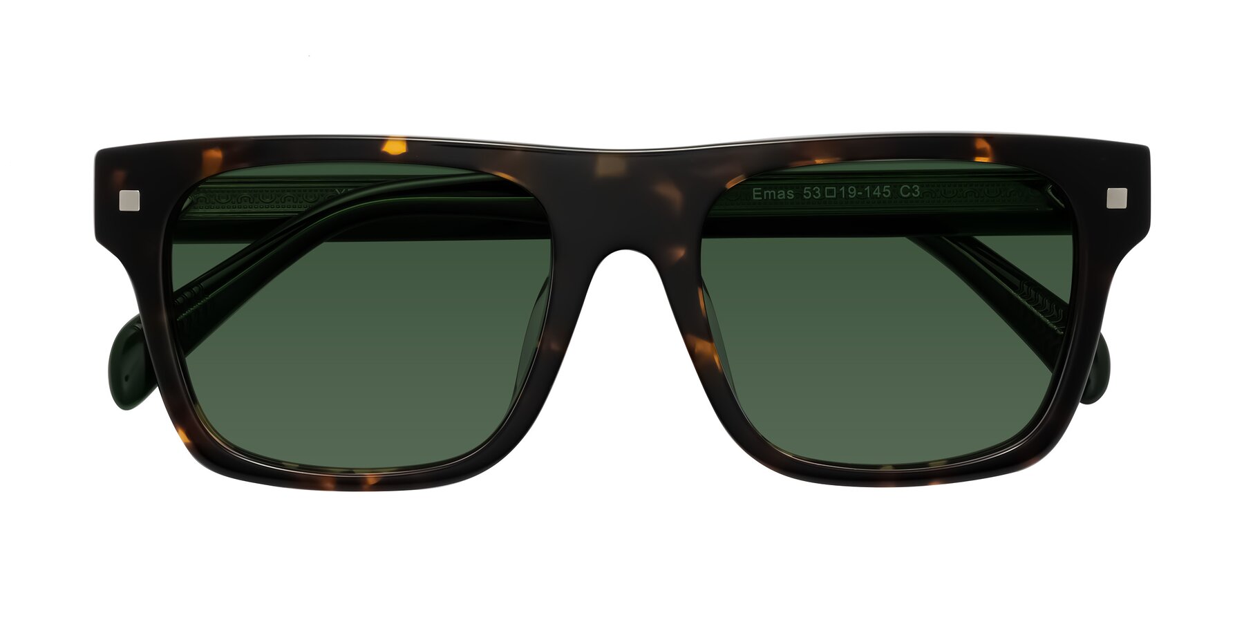Folded Front of Emas in Tortoise/Green with Green Tinted Lenses