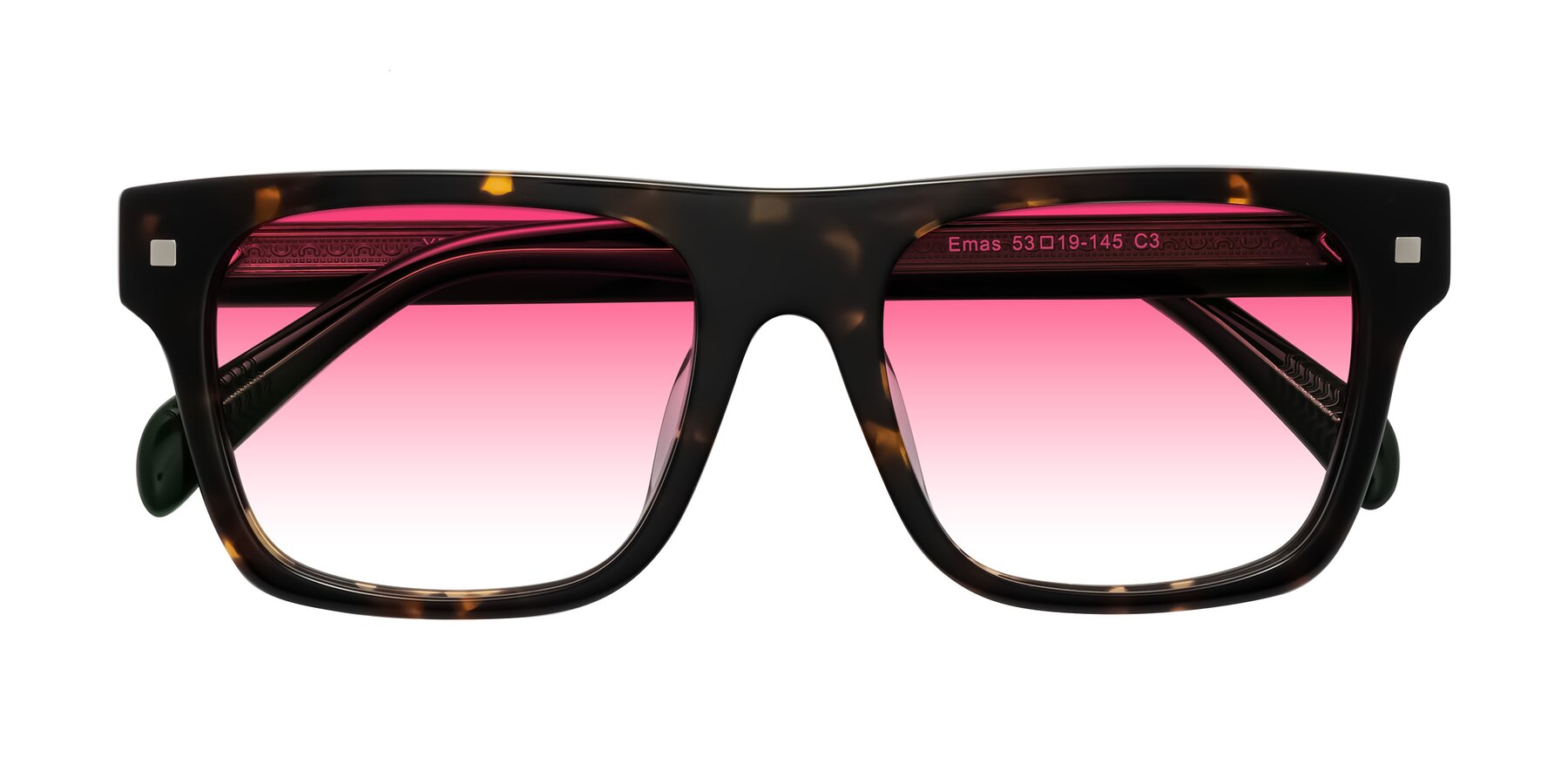 Folded Front of Emas in Tortoise/Green with Pink Gradient Lenses