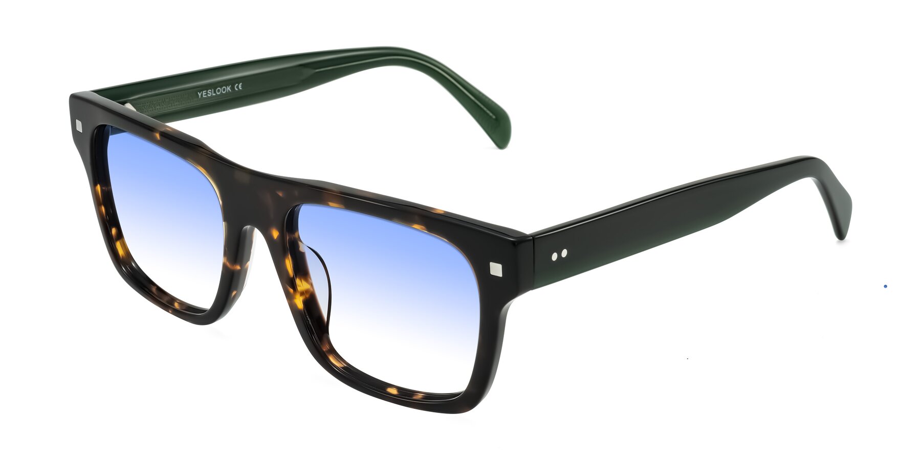 Angle of Emas in Tortoise/Green with Blue Gradient Lenses