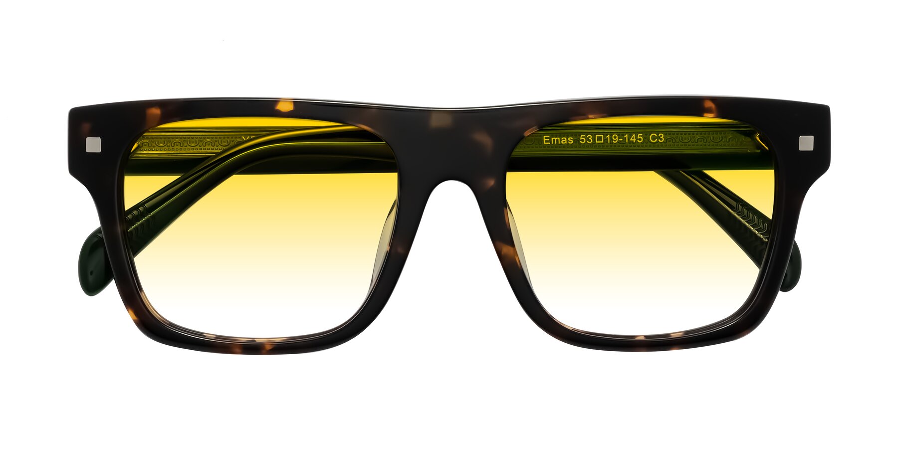Folded Front of Emas in Tortoise/Green with Yellow Gradient Lenses
