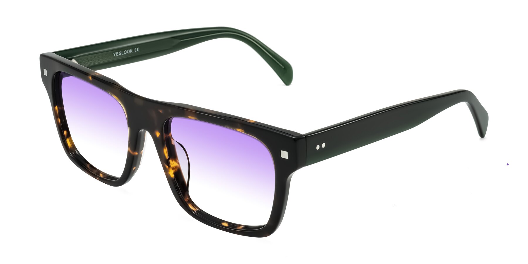Angle of Emas in Tortoise/Green with Purple Gradient Lenses