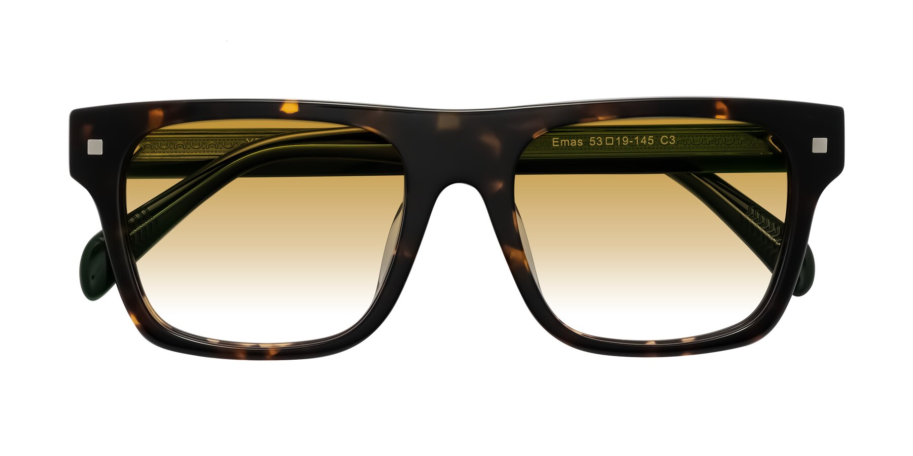 Folded Front of Emas in Tortoise/Green with Champagne Gradient Lenses