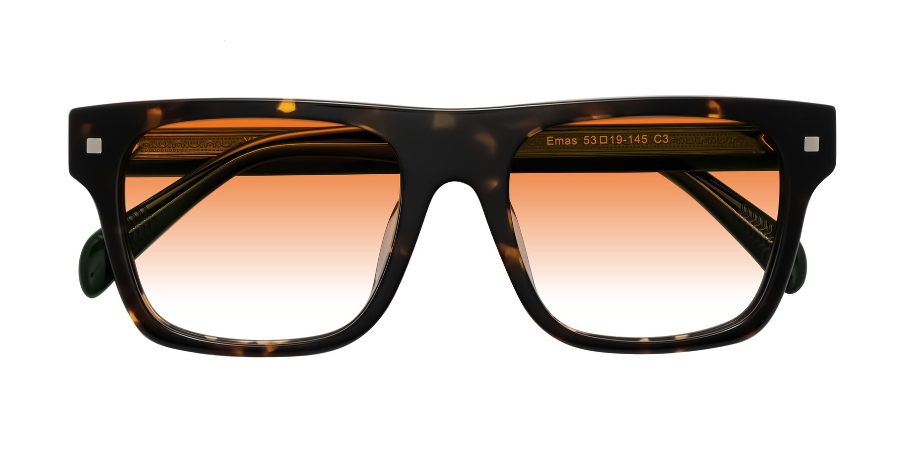 Folded Front of Emas in Tortoise/Green with Orange Gradient Lenses