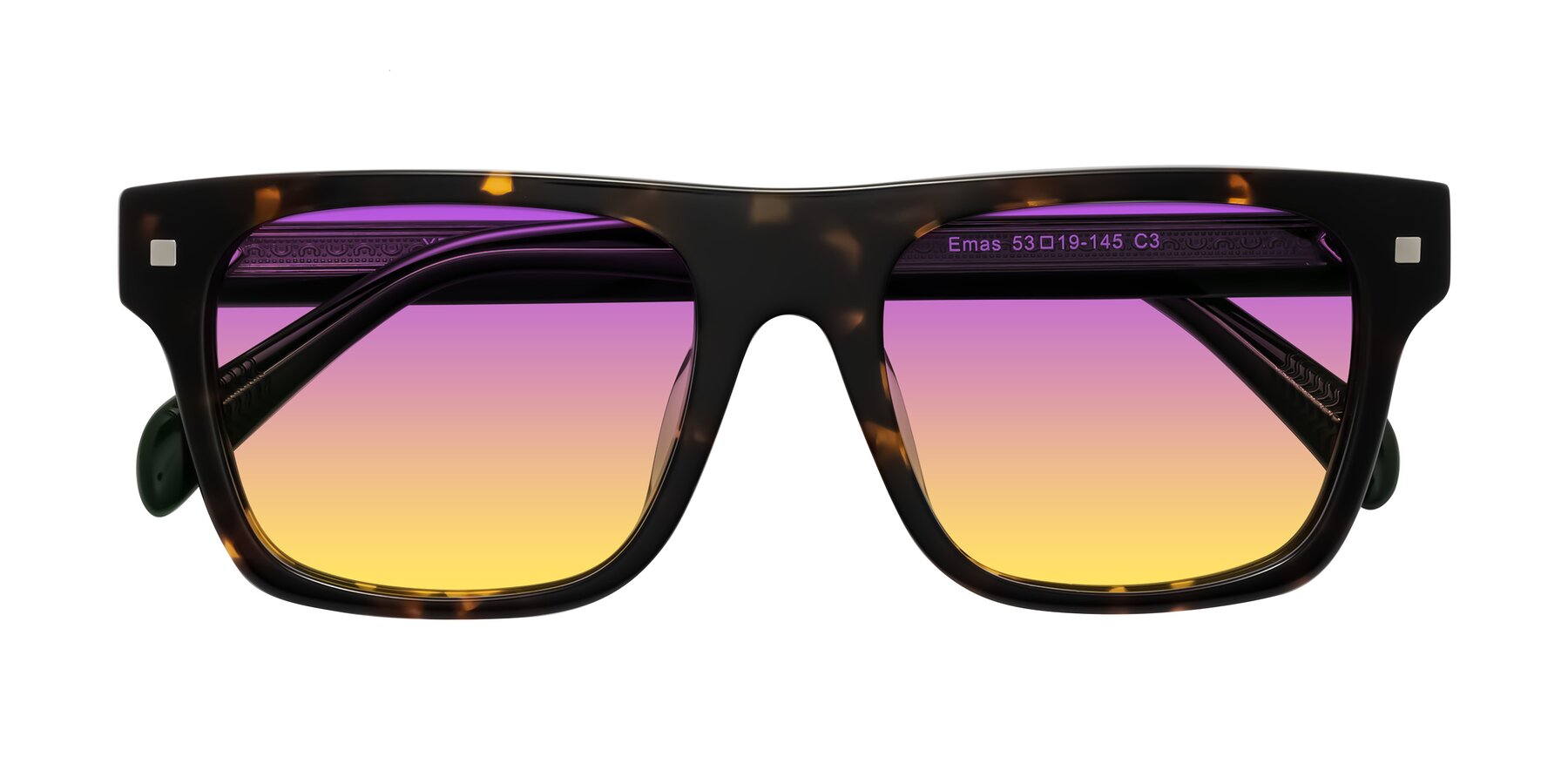 Folded Front of Emas in Tortoise/Green with Purple / Yellow Gradient Lenses