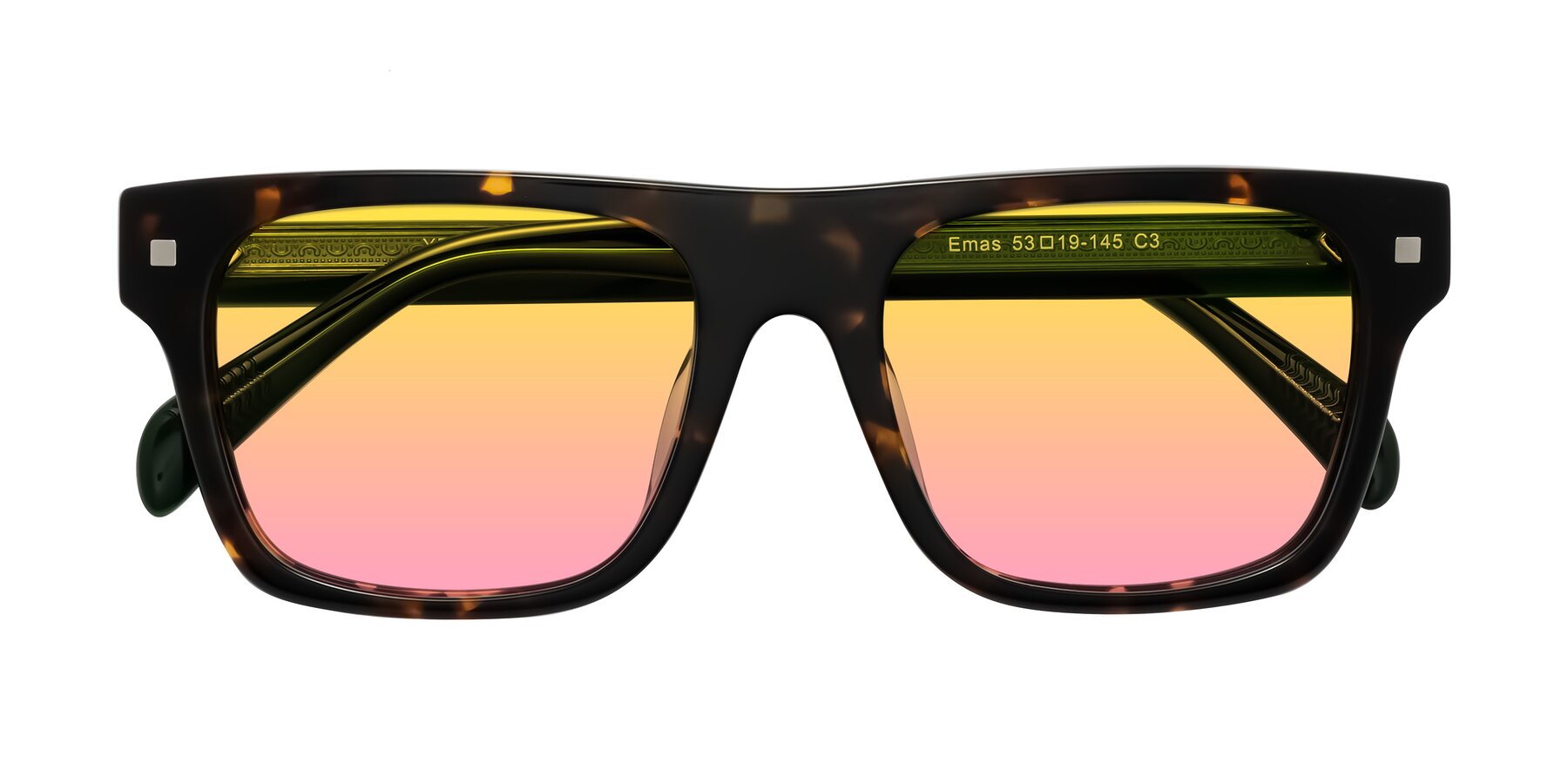 Folded Front of Emas in Tortoise/Green with Yellow / Pink Gradient Lenses