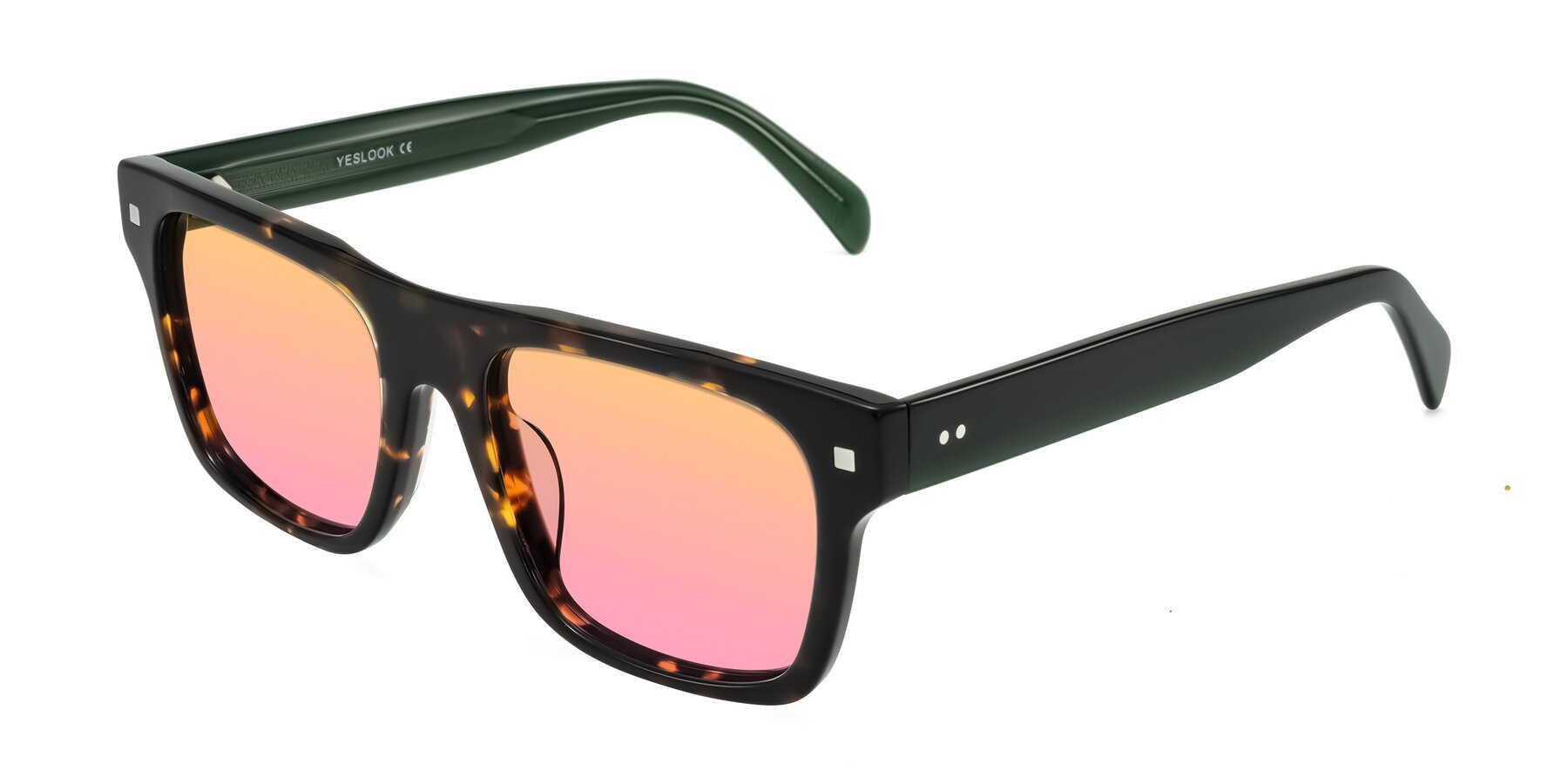 Angle of Emas in Tortoise/Green with Yellow / Pink Gradient Lenses