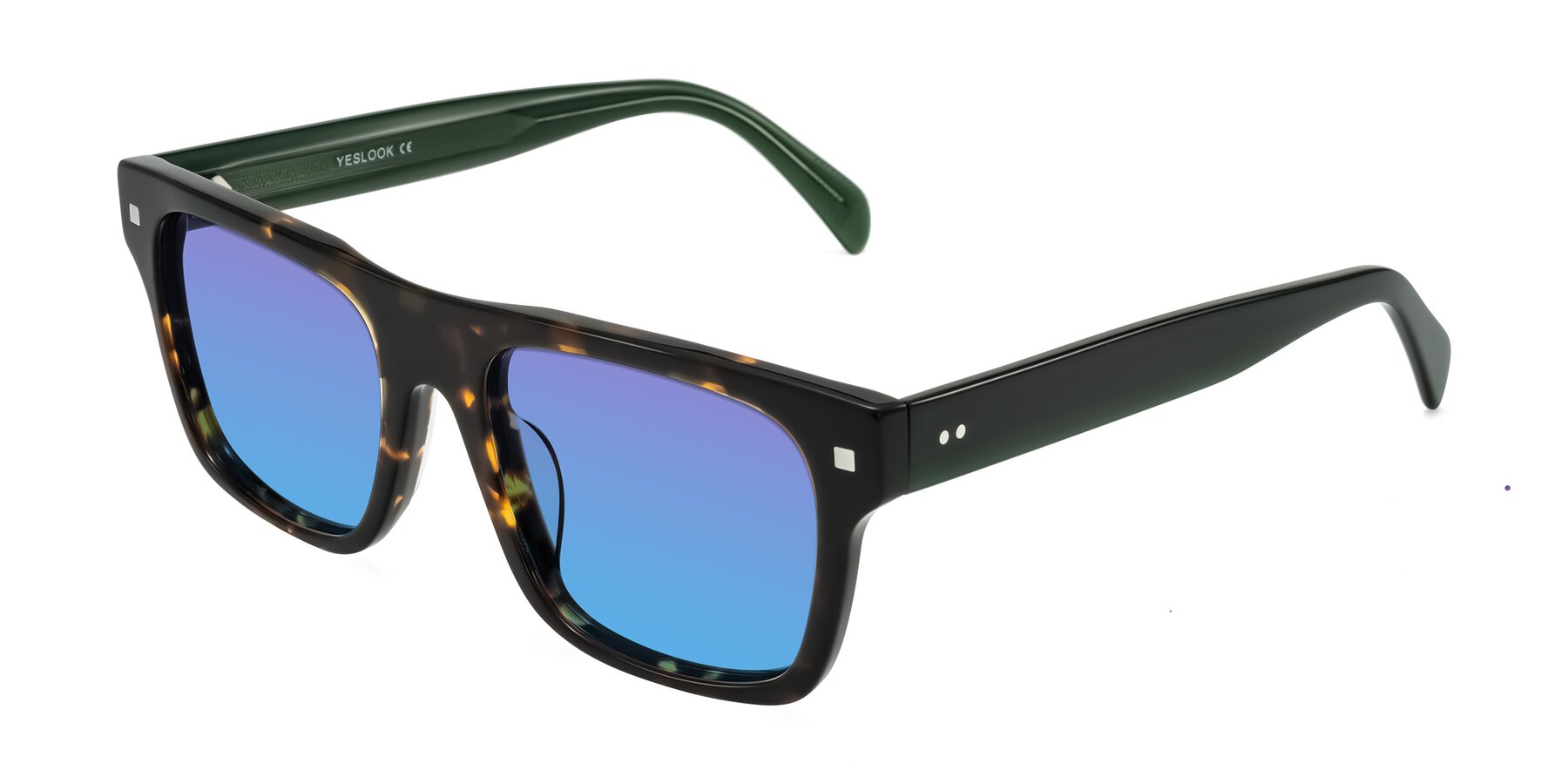 Angle of Emas in Tortoise/Green with Purple / Blue Gradient Lenses