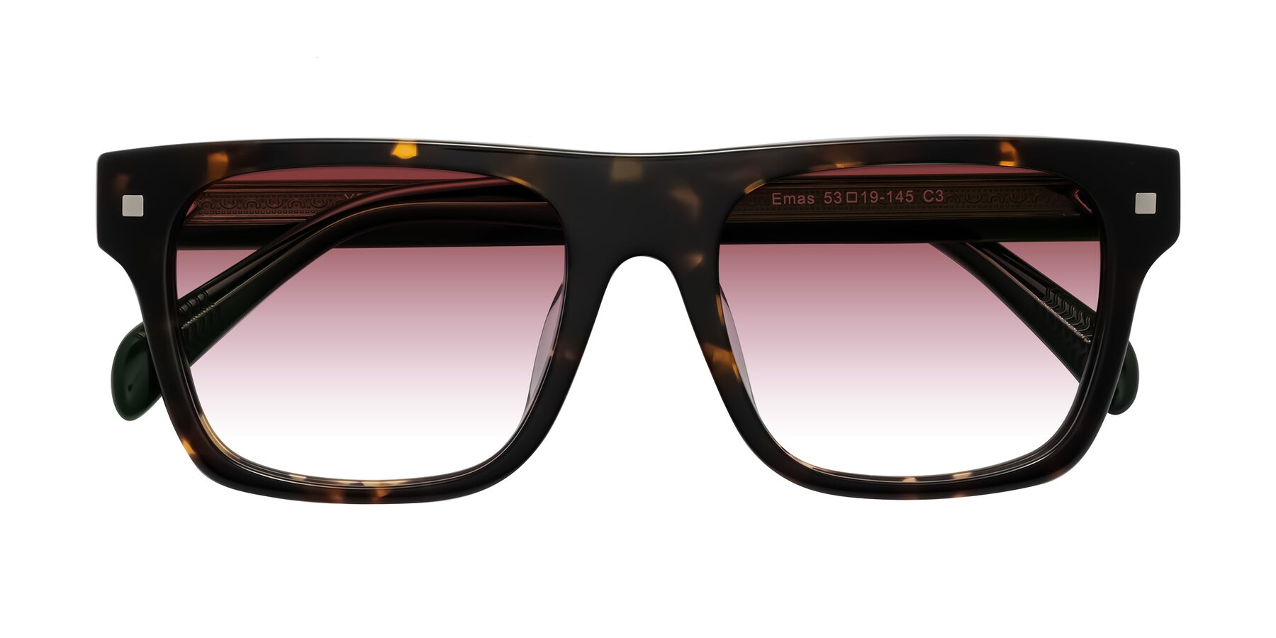 Folded Front of Emas in Tortoise/Green with Garnet Gradient Lenses