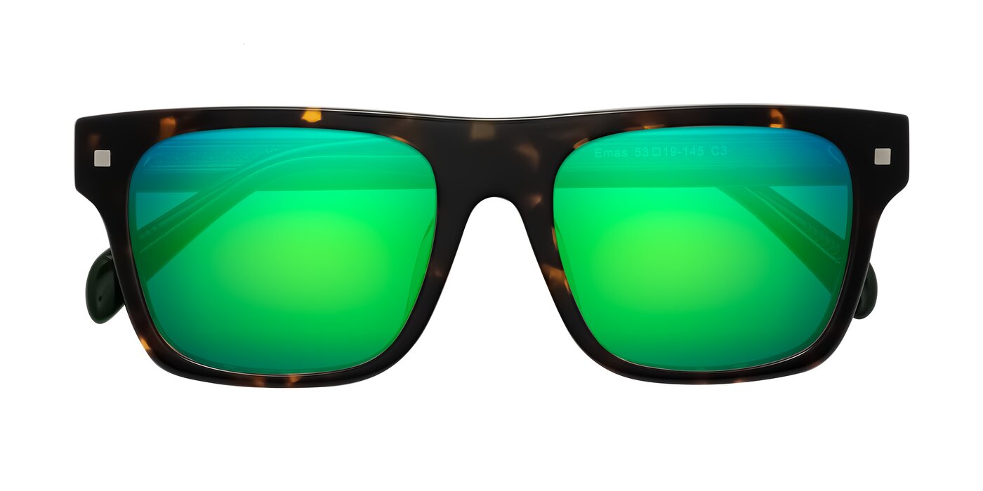 Emas - Tortoise/Green Flash Mirrored Sunglasses