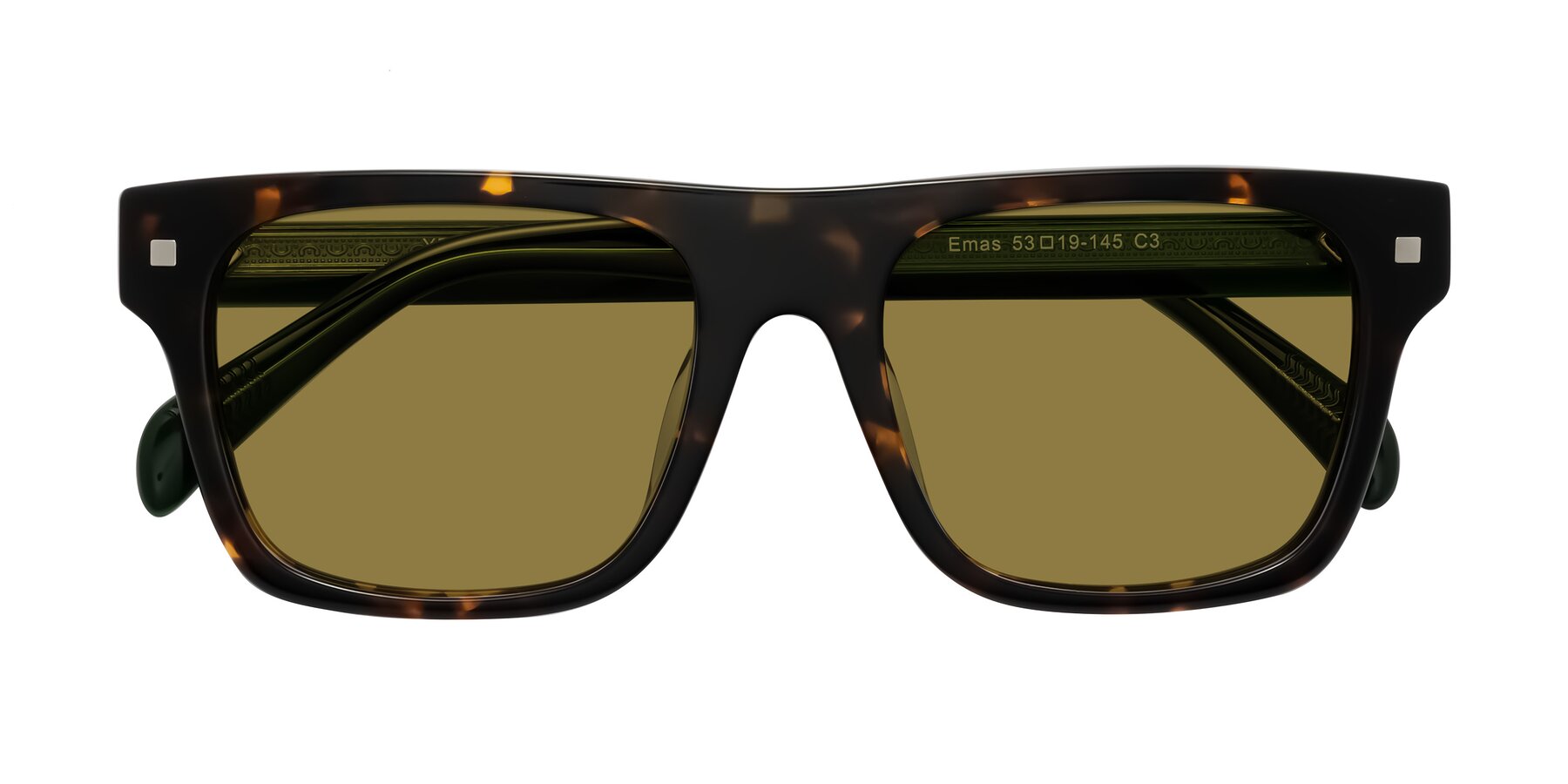 Folded Front of Emas in Tortoise/Green with Brown Polarized Lenses