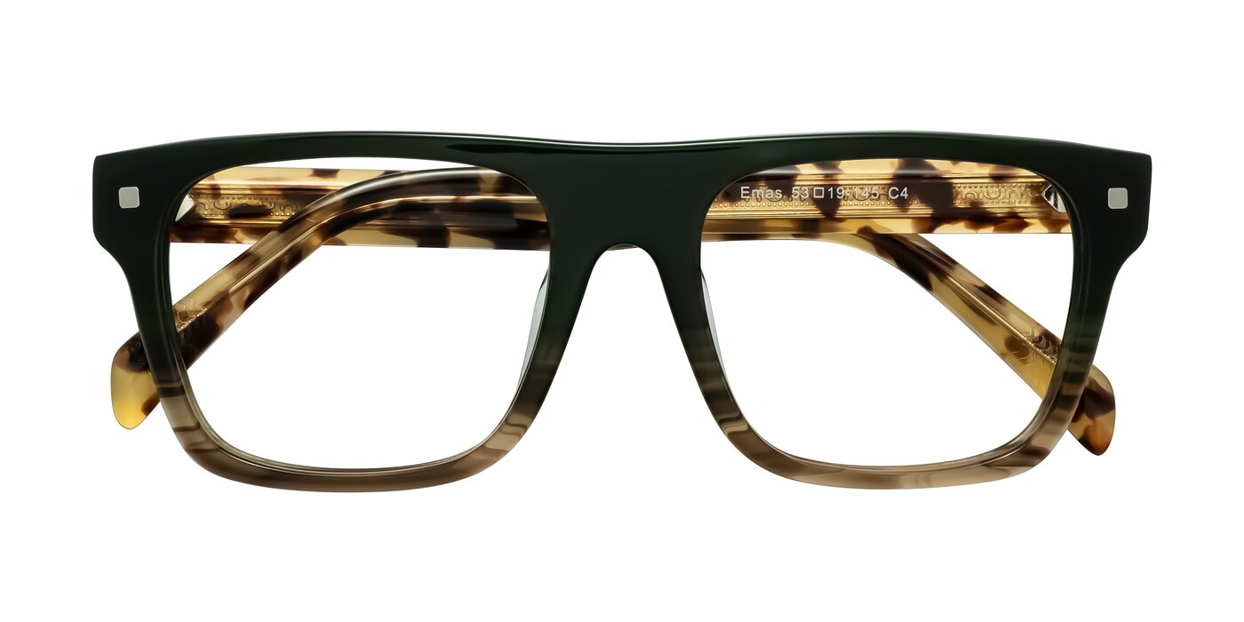 Emas - Green Brown Striped/Honey Tortoise Reading Glasses