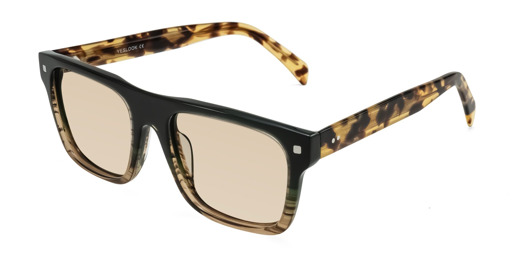 Angle of Emas in Green Brown Striped/Honey Tortoise with Light Brown Tinted Lenses