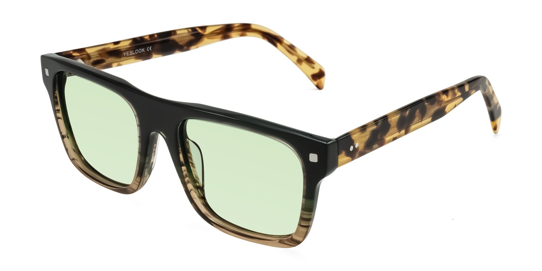 Angle of Emas in Green Brown Striped/Honey Tortoise with Light Green Tinted Lenses