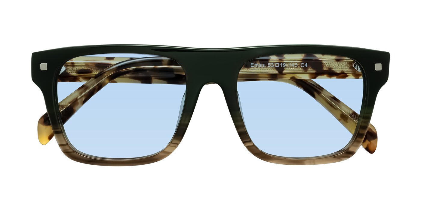 Emas - Green Brown Striped/Honey Tortoise Tinted Sunglasses