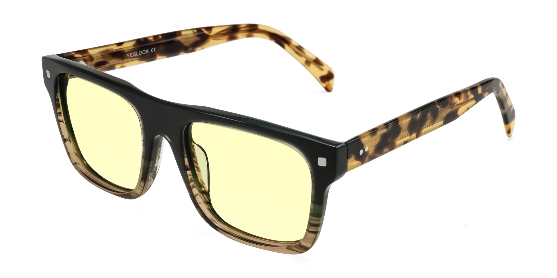 Angle of Emas in Green Brown Striped/Honey Tortoise with Light Yellow Tinted Lenses