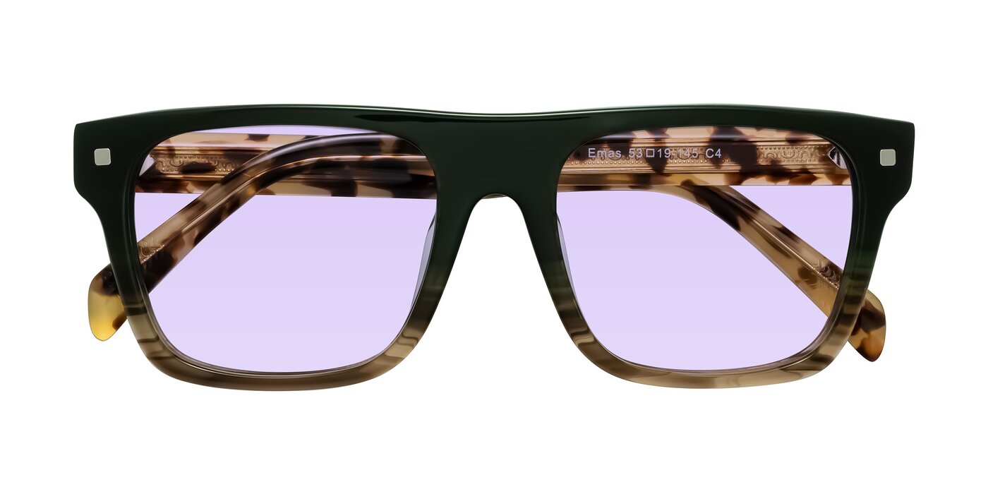 Emas - Green Brown Striped/Honey Tortoise Tinted Sunglasses