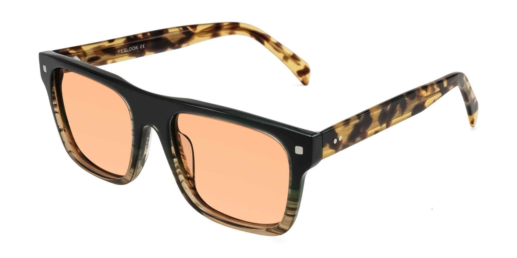 Angle of Emas in Green Brown Striped/Honey Tortoise with Light Orange Tinted Lenses