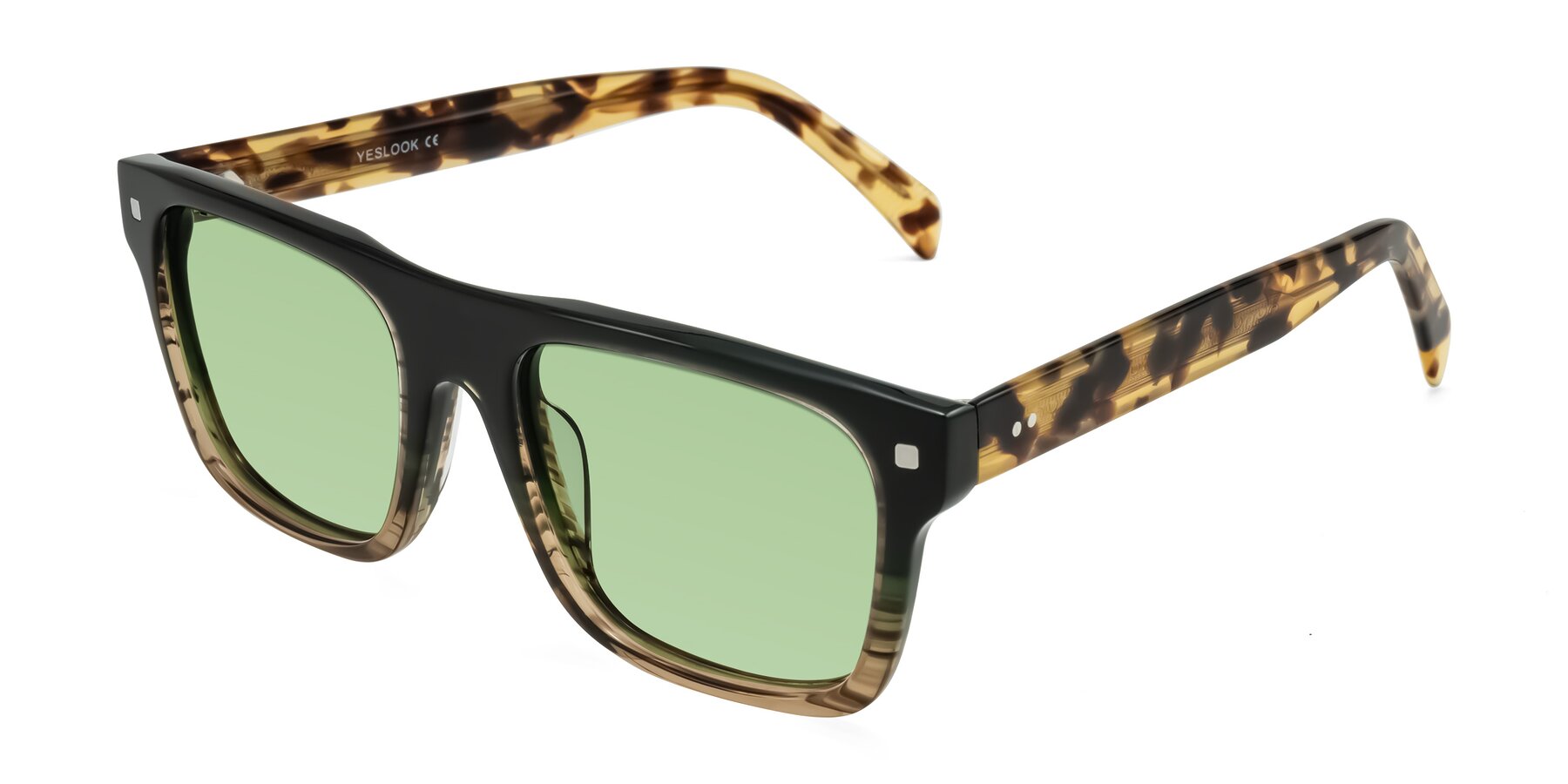 Angle of Emas in Green Brown Striped/Honey Tortoise with Medium Green Tinted Lenses