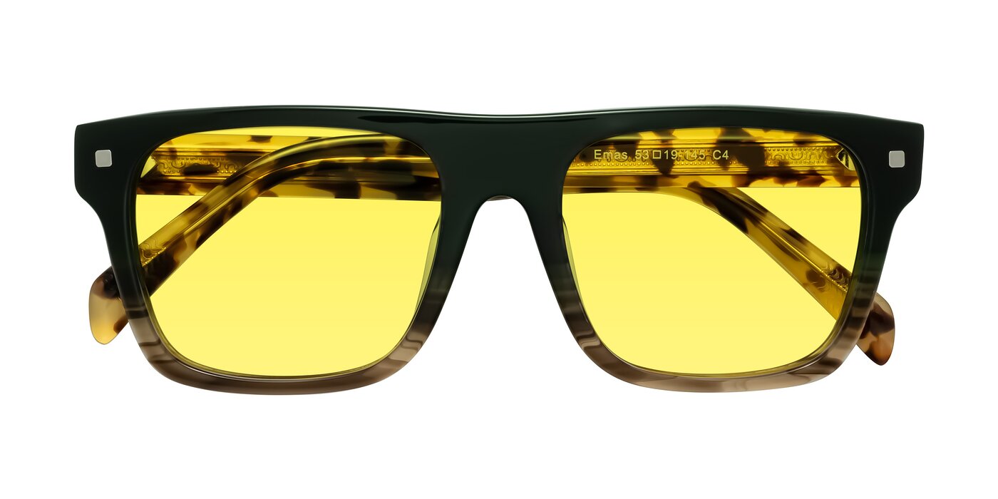 Emas - Green Brown Striped/Honey Tortoise Tinted Sunglasses