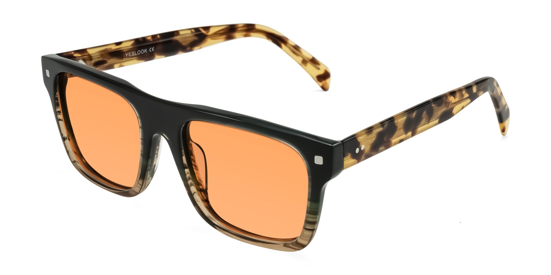 Angle of Emas in Green Brown Striped/Honey Tortoise with Medium Orange Tinted Lenses