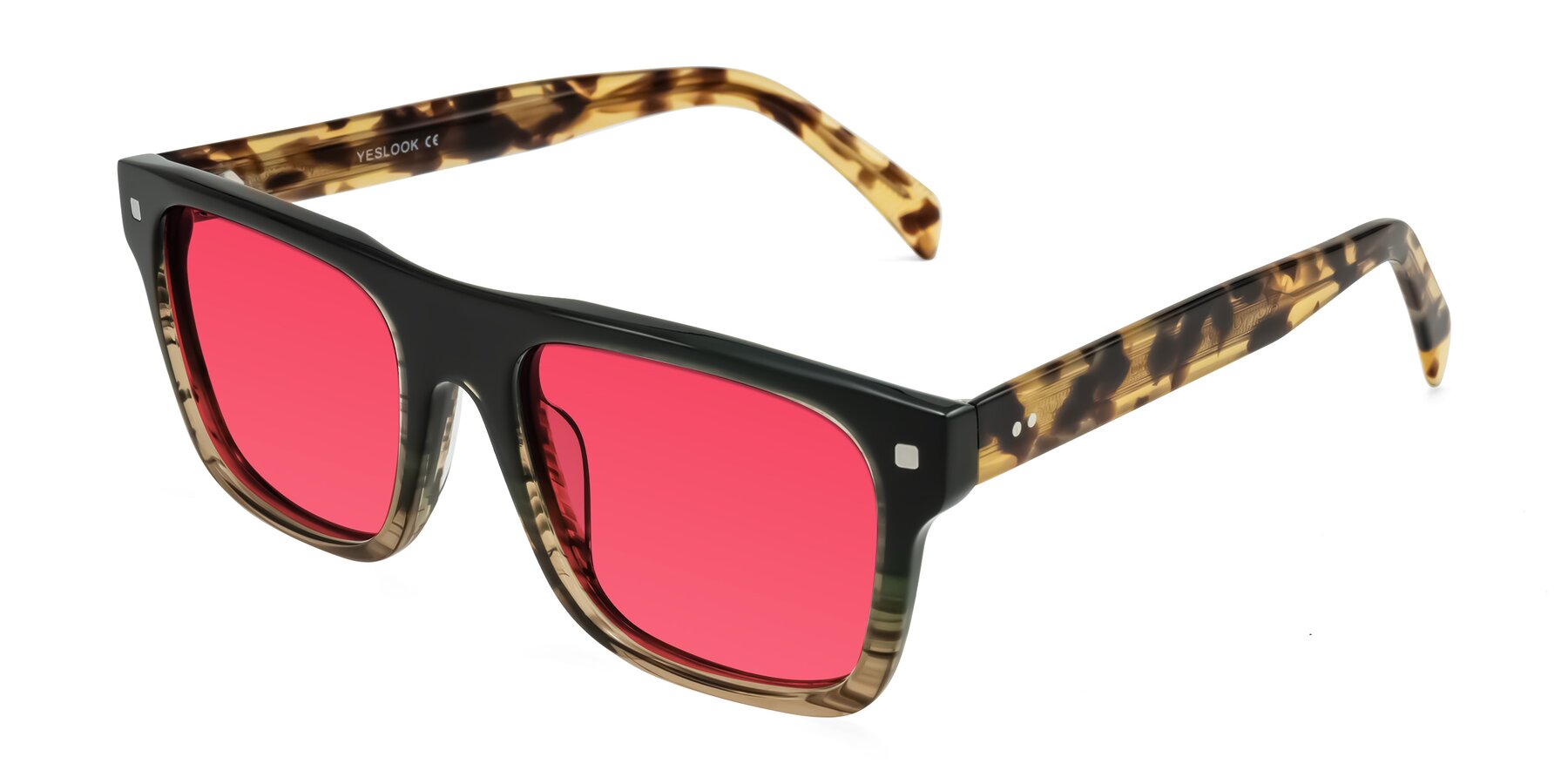 Angle of Emas in Green Brown Striped/Honey Tortoise with Red Tinted Lenses