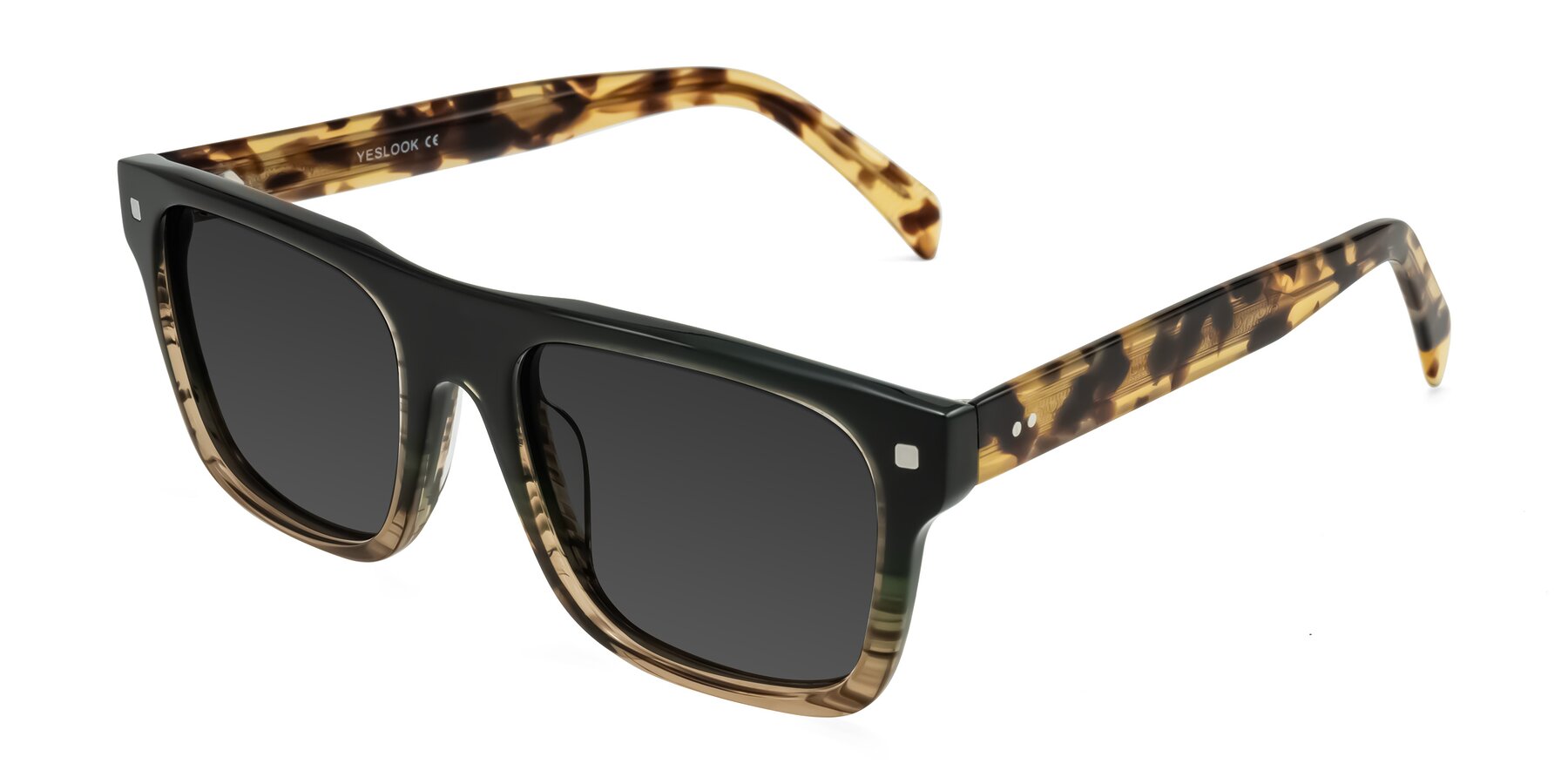 Angle of Emas in Green Brown Striped/Honey Tortoise with Gray Tinted Lenses