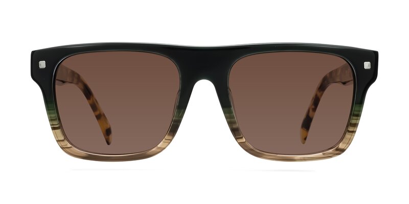 Emas - Green Brown Striped/Honey Tortoise Tinted Sunglasses