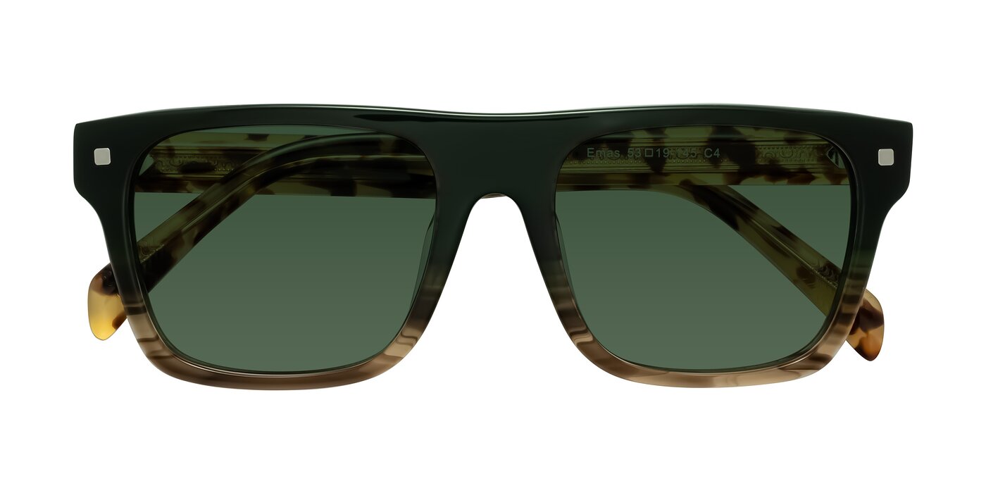 Emas - Green Brown Striped/Honey Tortoise Tinted Sunglasses