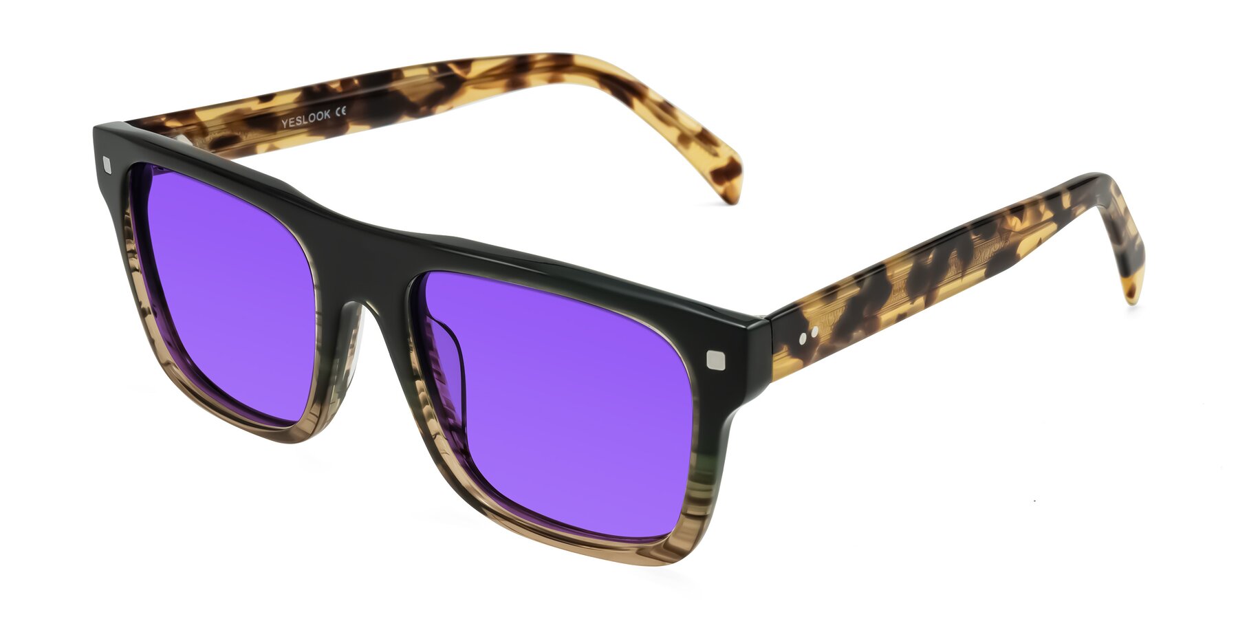 Angle of Emas in Green Brown Striped/Honey Tortoise with Purple Tinted Lenses