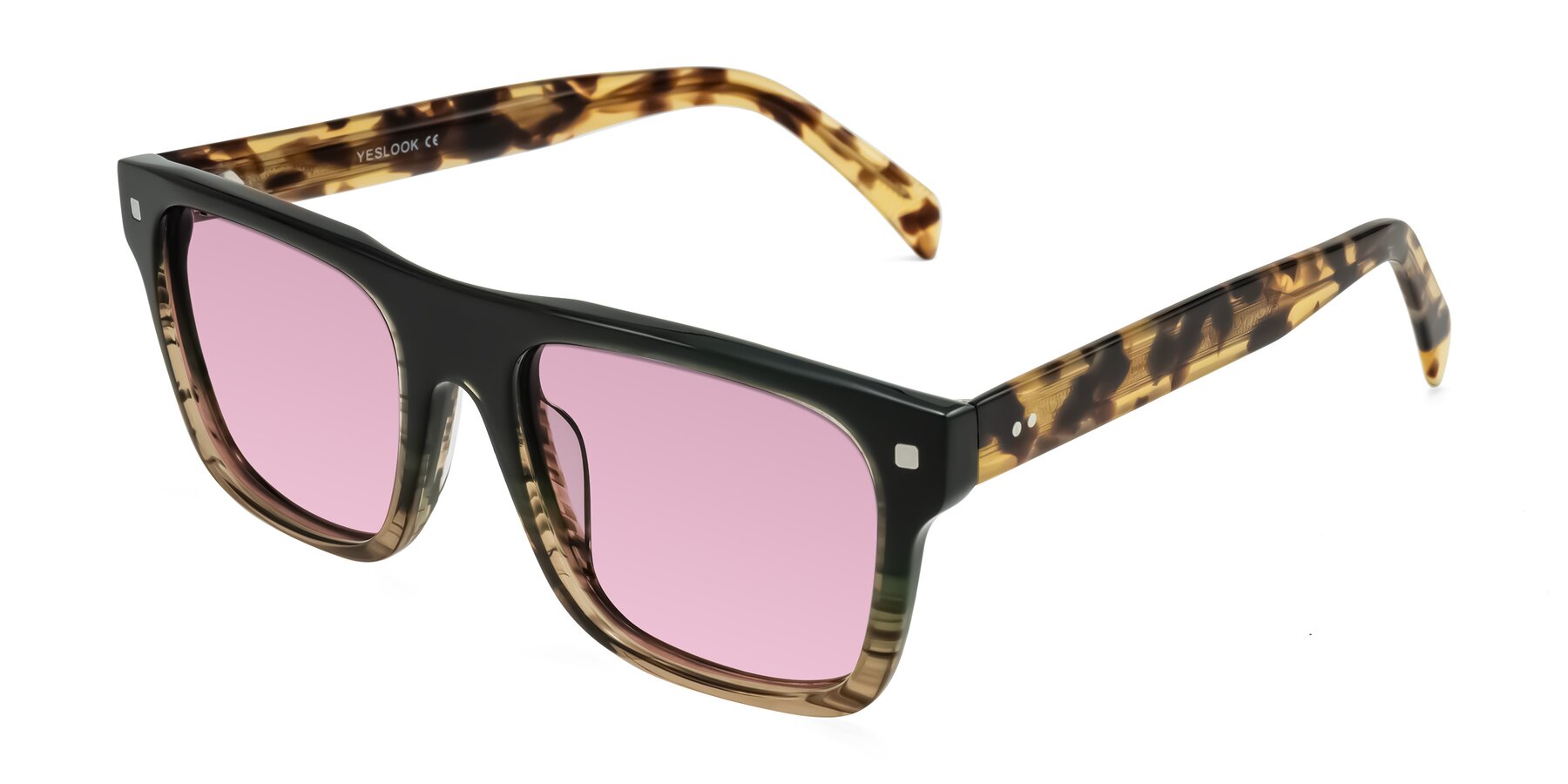 Angle of Emas in Green Brown Striped/Honey Tortoise with Light Wine Tinted Lenses