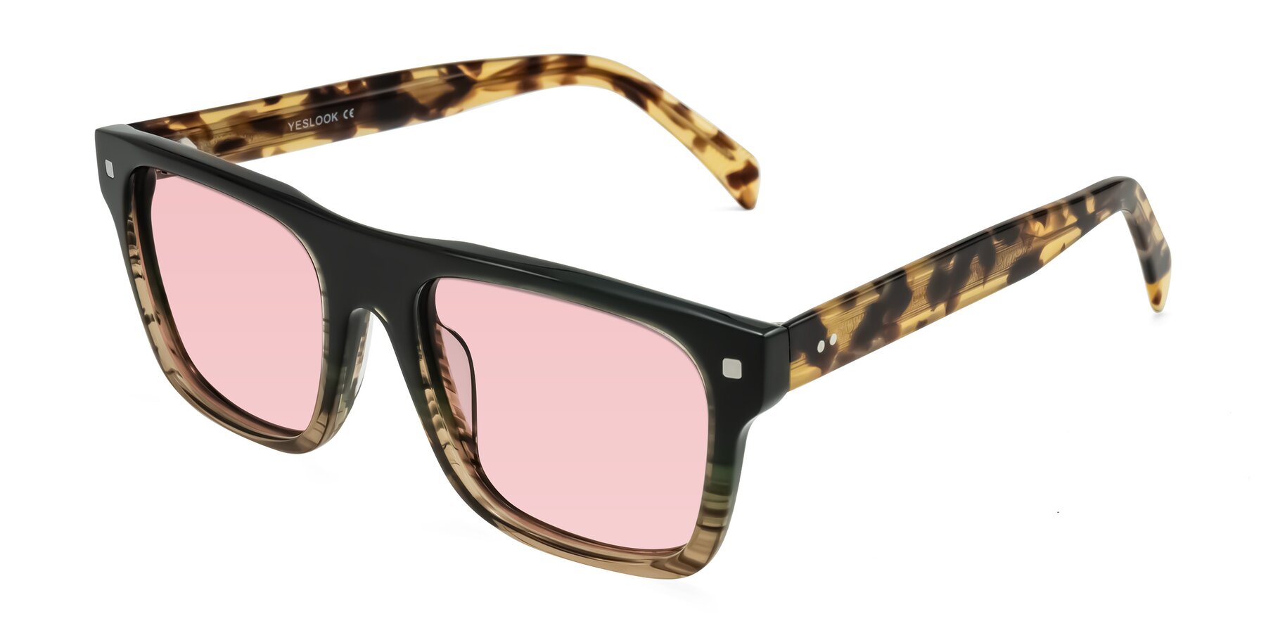 Angle of Emas in Green Brown Striped/Honey Tortoise with Light Garnet Tinted Lenses