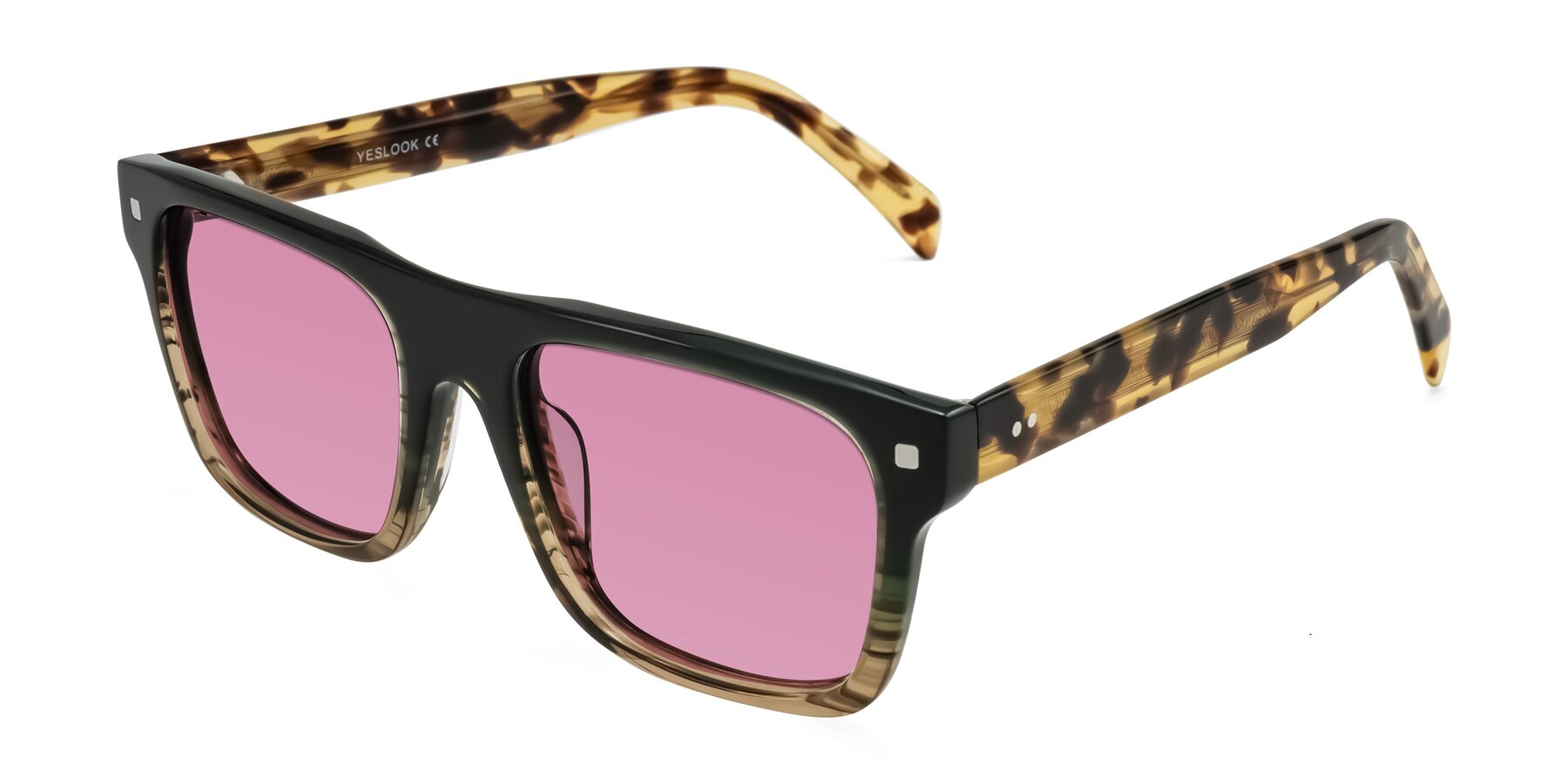 Angle of Emas in Green Brown Striped/Honey Tortoise with Medium Wine Tinted Lenses