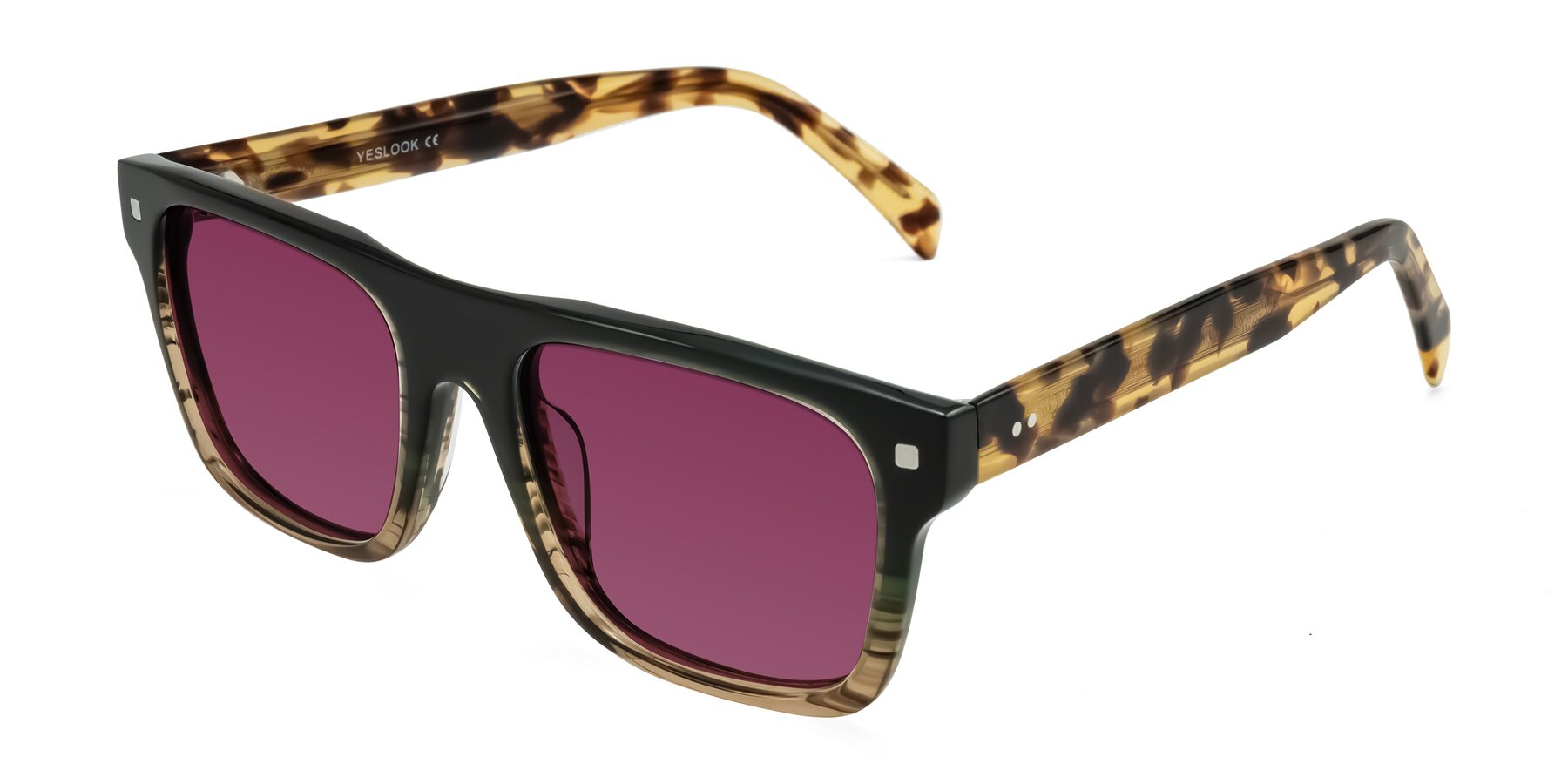 Angle of Emas in Green Brown Striped/Honey Tortoise with Wine Tinted Lenses