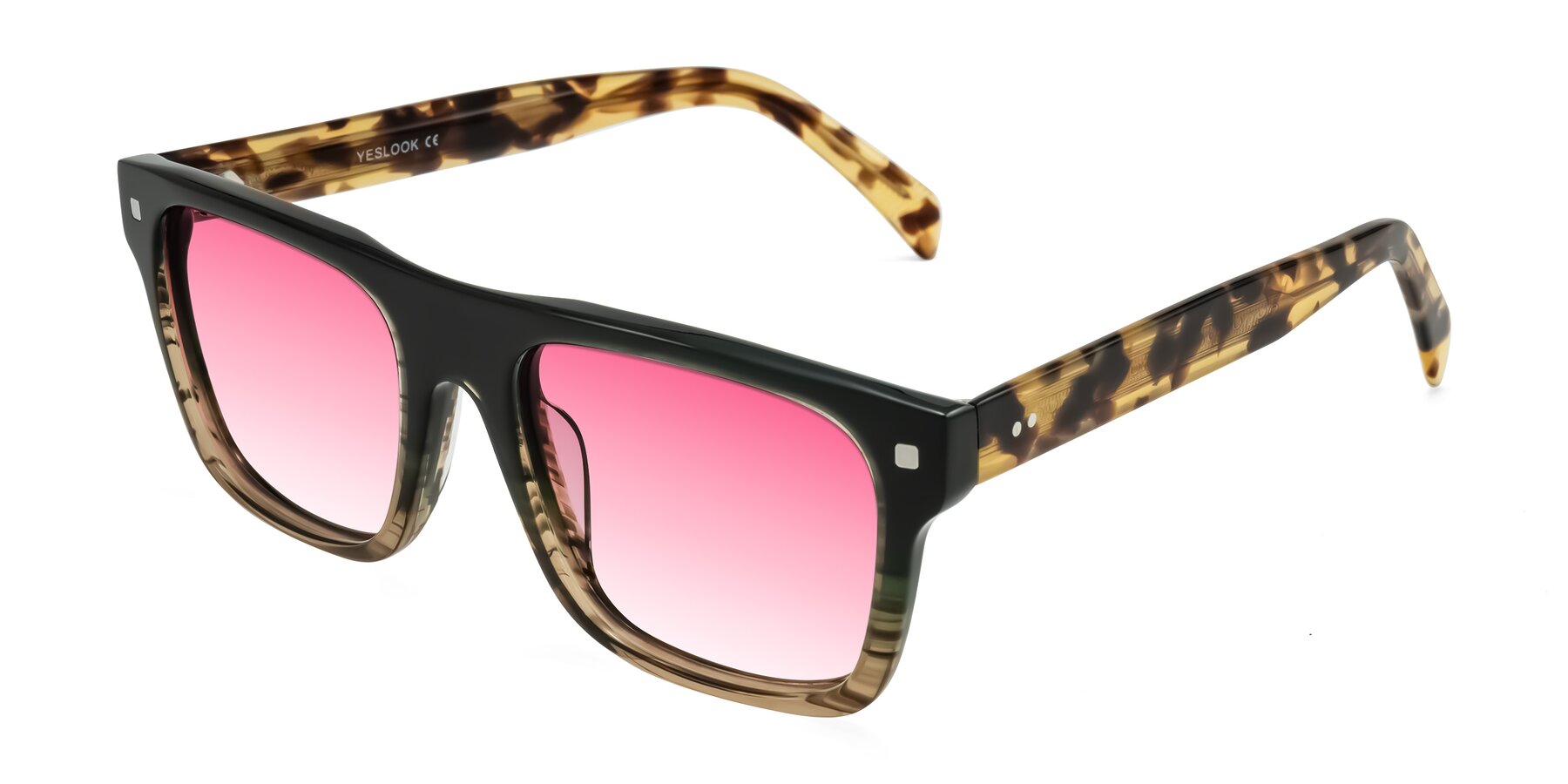 Angle of Emas in Green Brown Striped/Honey Tortoise with Pink Gradient Lenses
