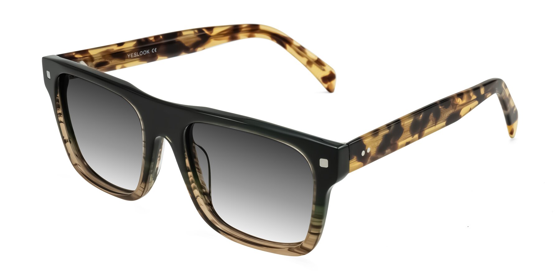 Angle of Emas in Green Brown Striped/Honey Tortoise with Gray Gradient Lenses