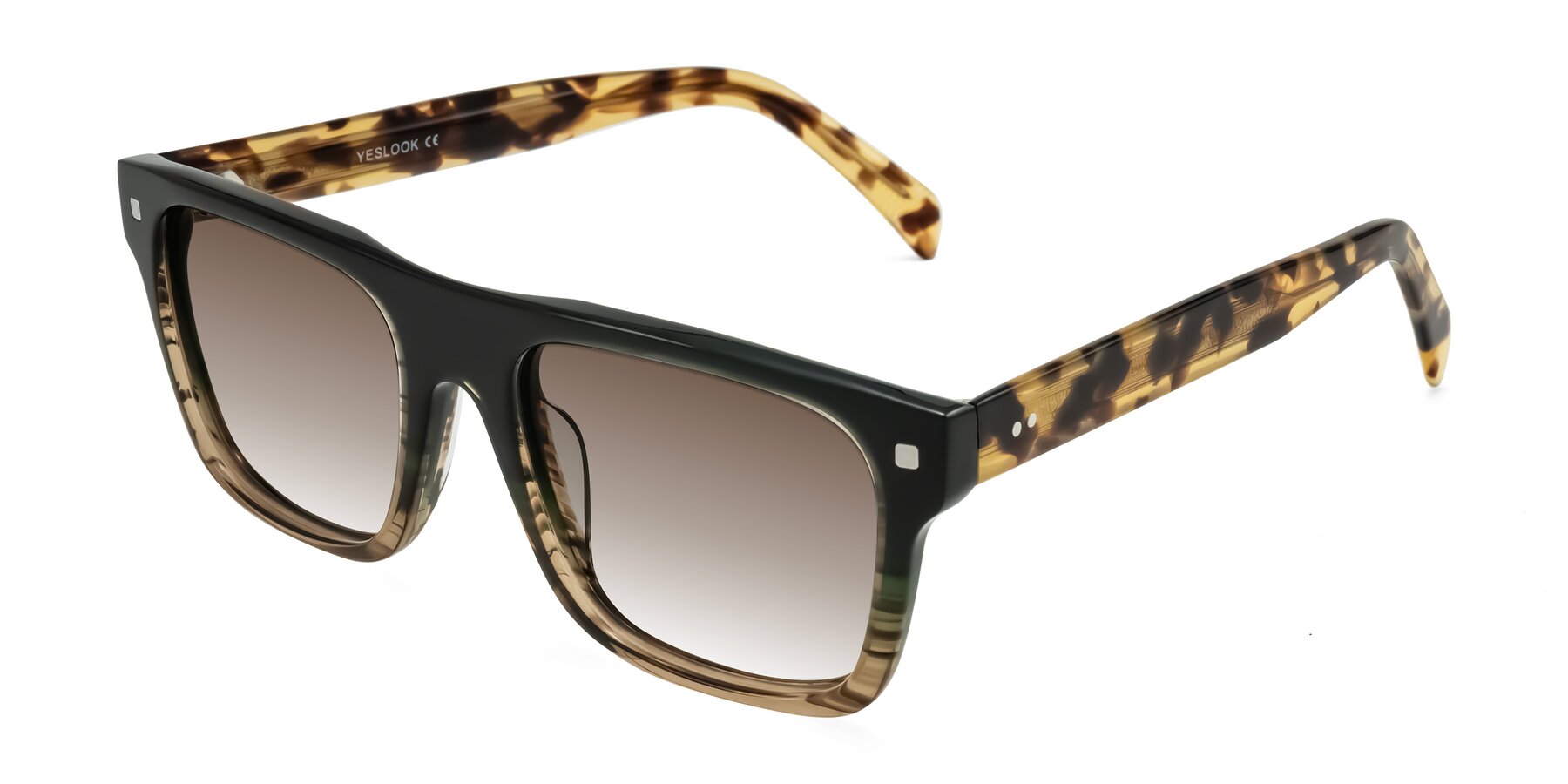 Angle of Emas in Green Brown Striped/Honey Tortoise with Brown Gradient Lenses