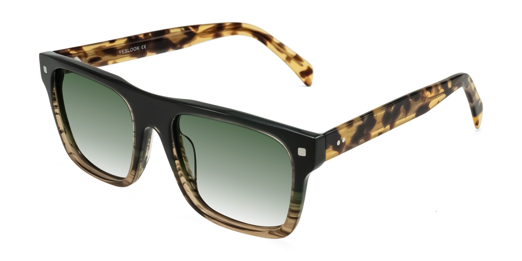 Angle of Emas in Green Brown Striped/Honey Tortoise with Green Gradient Lenses