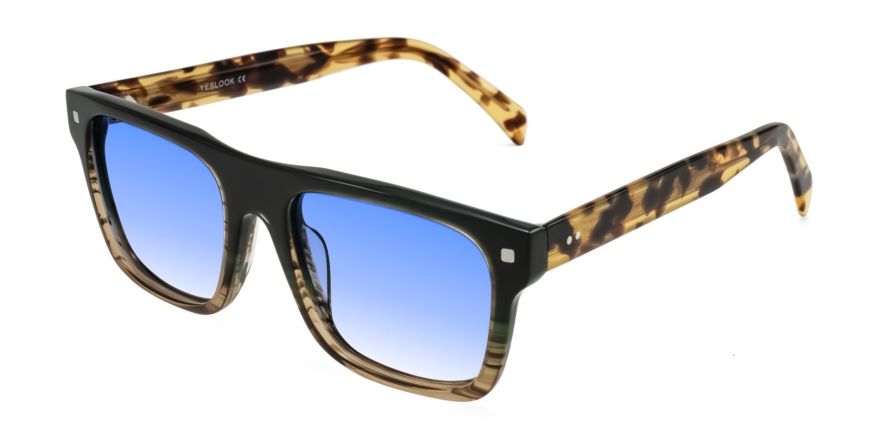 Angle of Emas in Green Brown Striped/Honey Tortoise with Blue Gradient Lenses