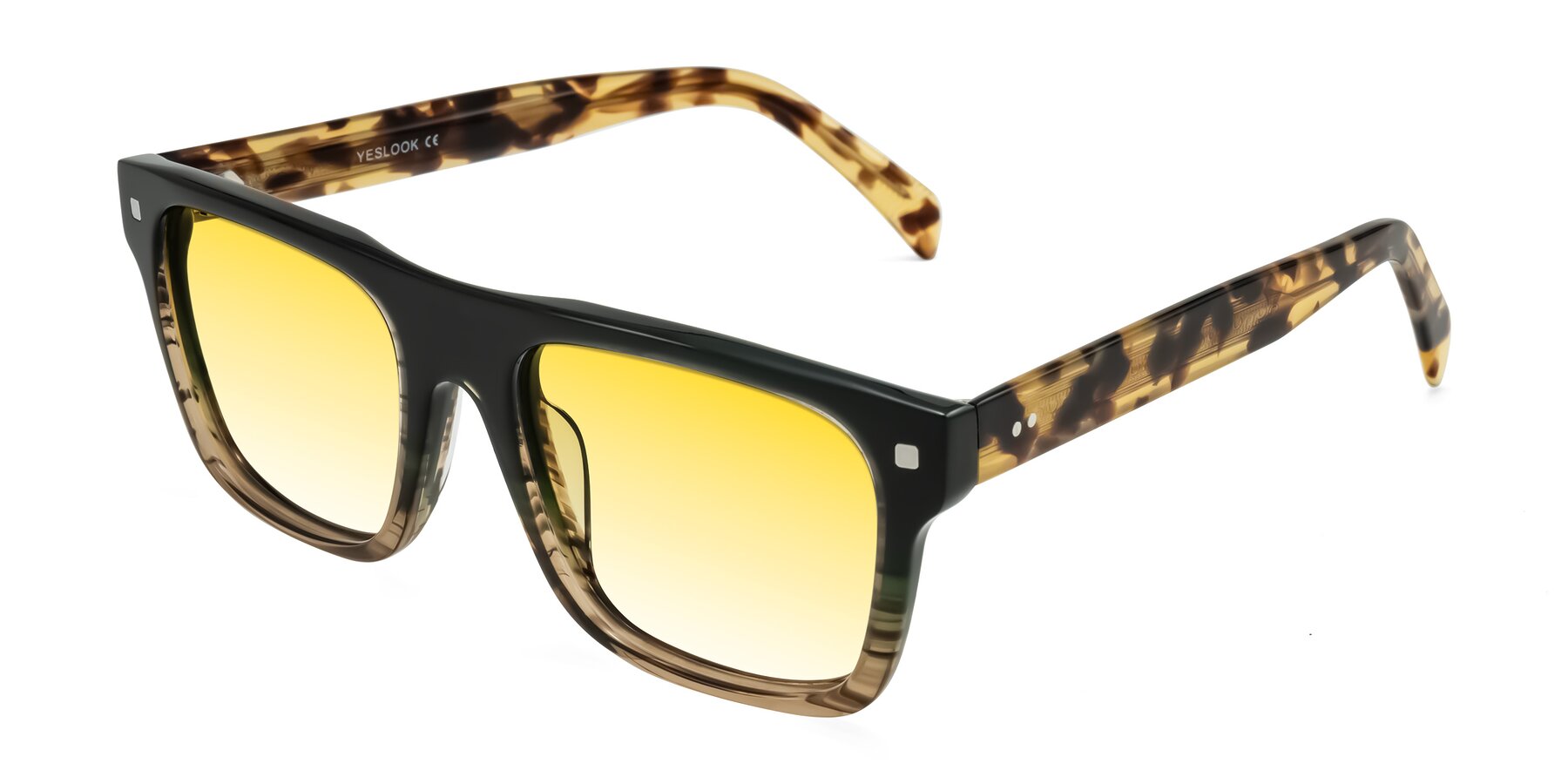 Angle of Emas in Green Brown Striped/Honey Tortoise with Yellow Gradient Lenses