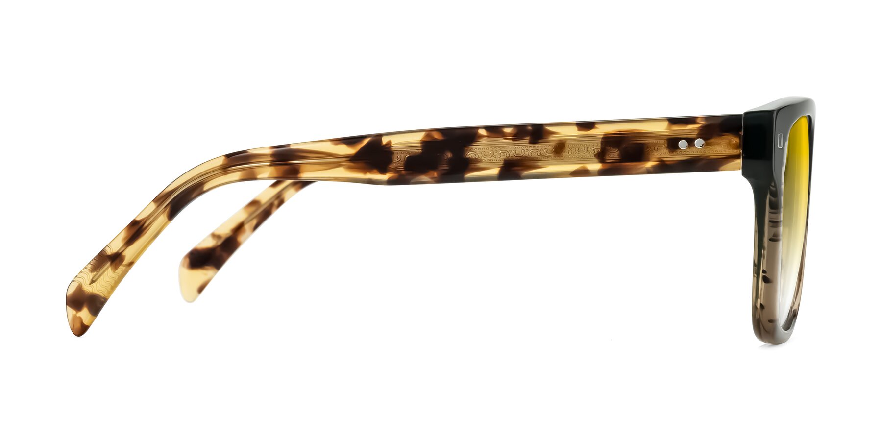 Side of Emas in Green Brown Striped/Honey Tortoise with Yellow Gradient Lenses