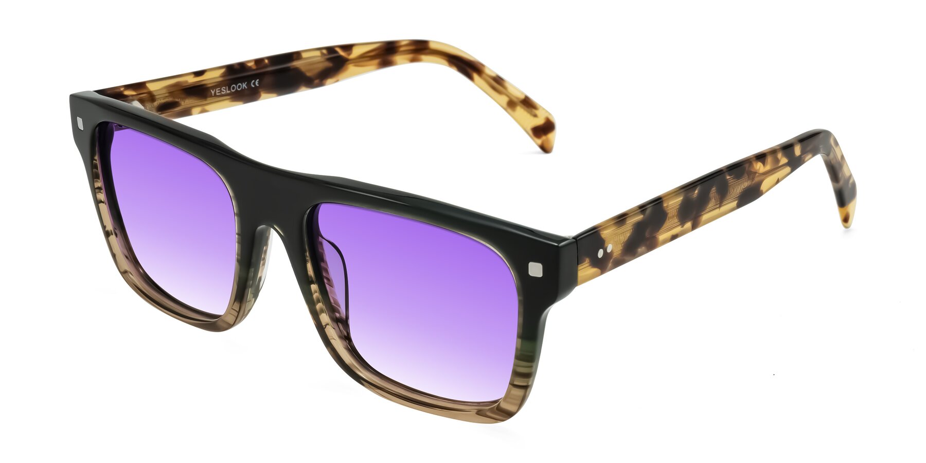 Angle of Emas in Green Brown Striped/Honey Tortoise with Purple Gradient Lenses