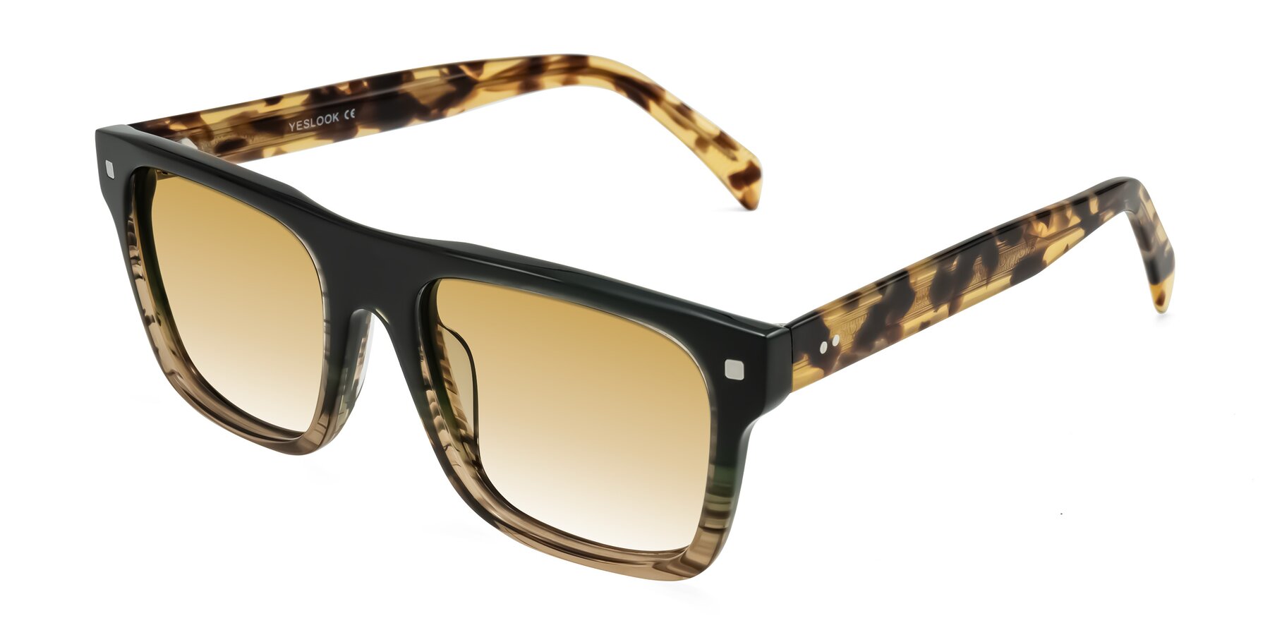 Angle of Emas in Green Brown Striped/Honey Tortoise with Champagne Gradient Lenses
