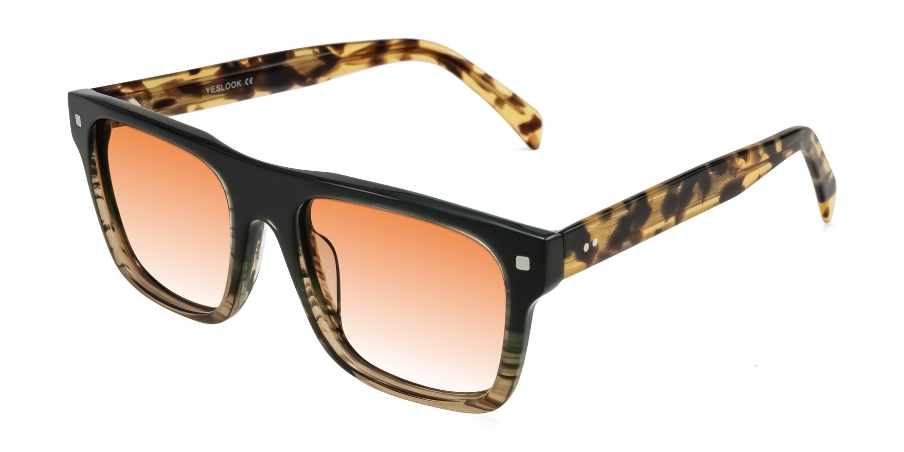 Angle of Emas in Green Brown Striped/Honey Tortoise with Orange Gradient Lenses