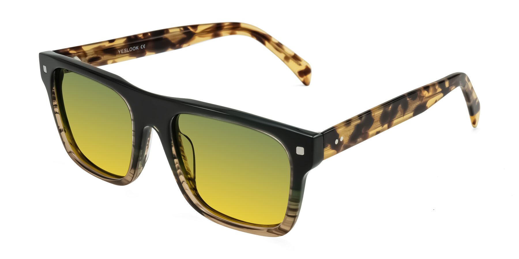 Angle of Emas in Green Brown Striped/Honey Tortoise with Green / Yellow Gradient Lenses