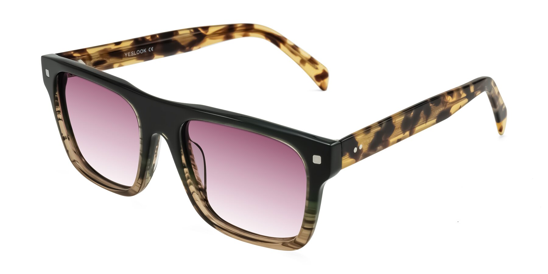 Angle of Emas in Green Brown Striped/Honey Tortoise with Wine Gradient Lenses